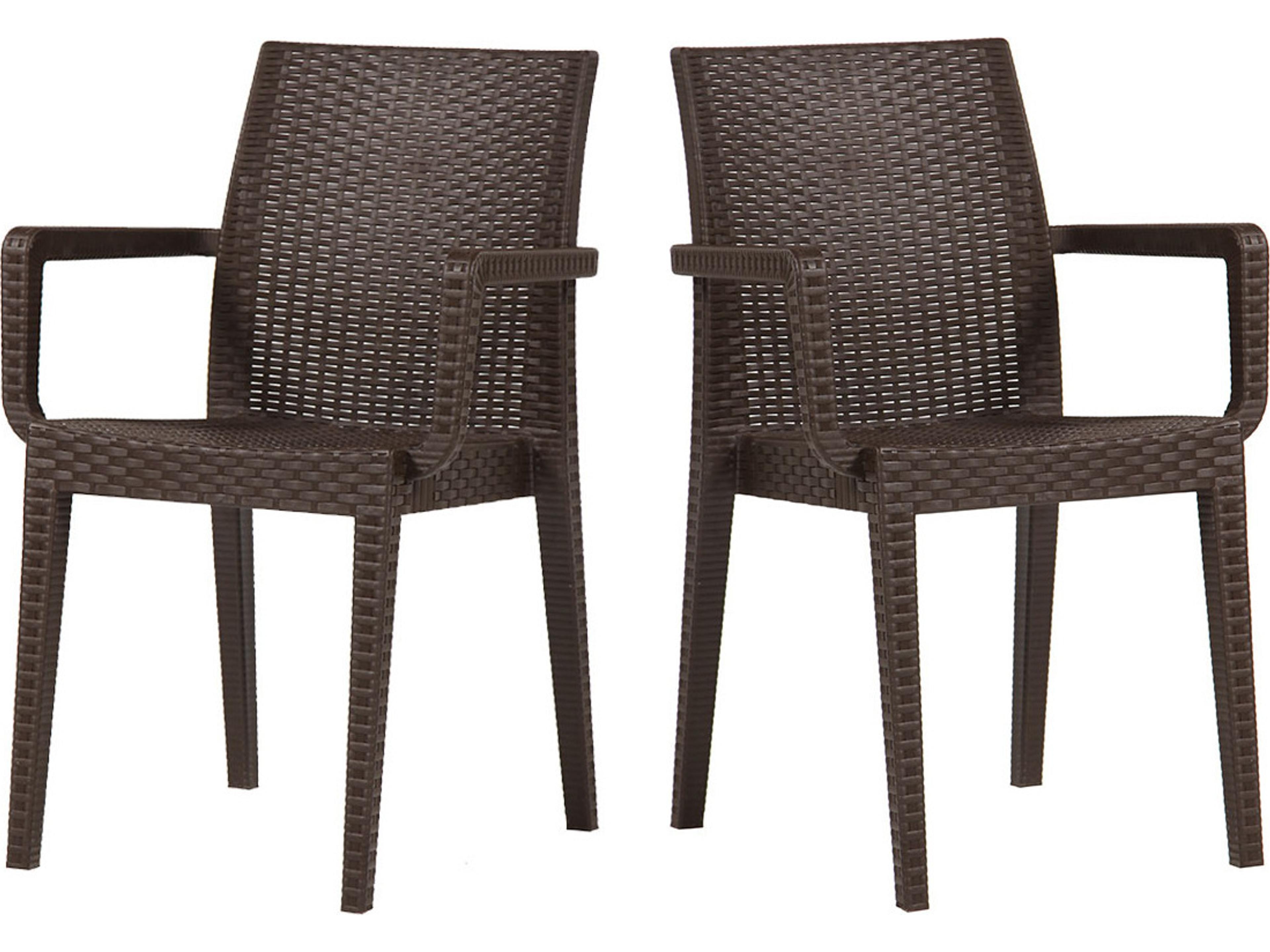 Siena Resin Wicker Brown Stackable Dining Arm Chair Set of 2