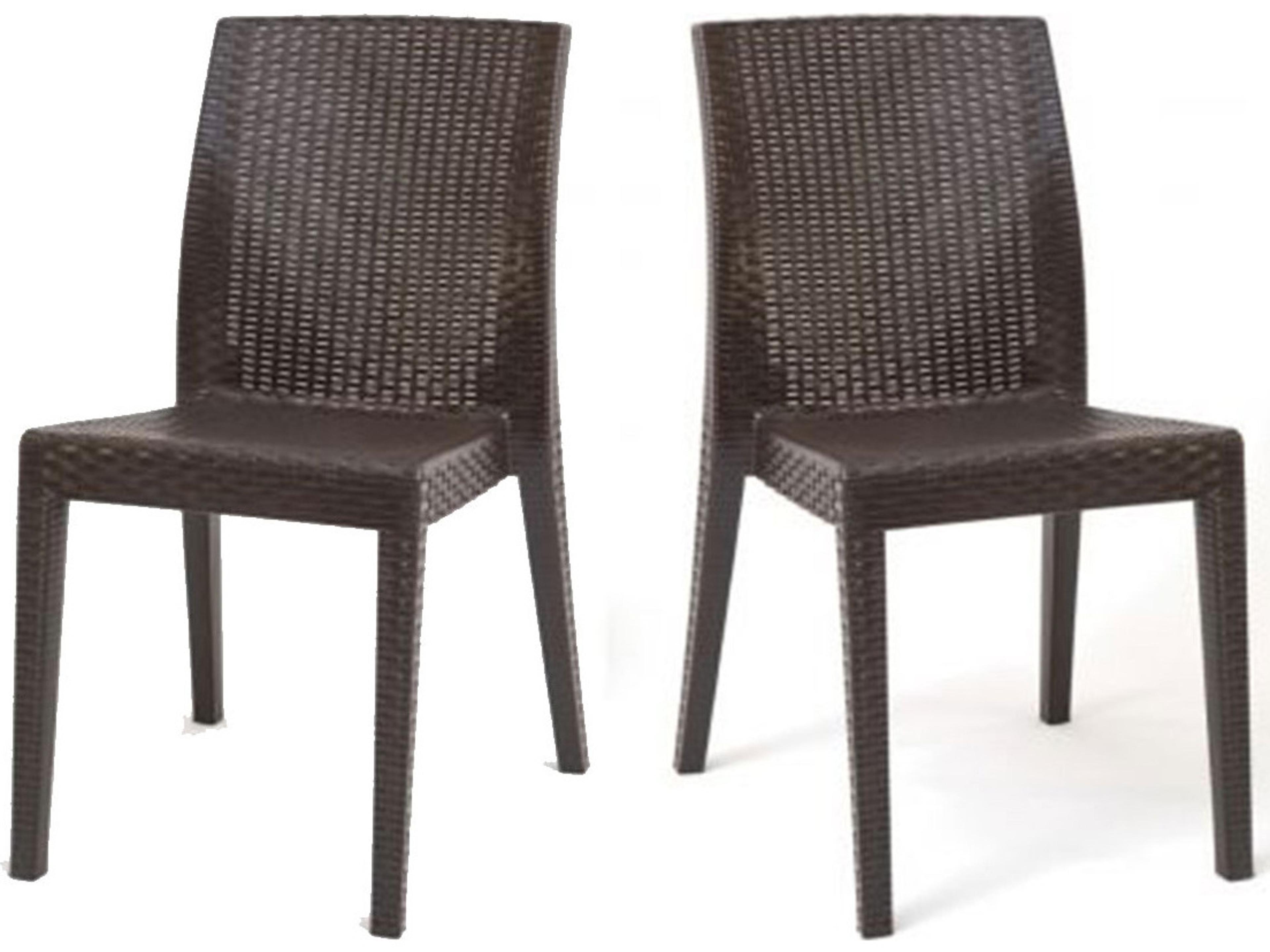 Siena Resin Wicker Brown Stackable Dining Side Chair Set of 2
