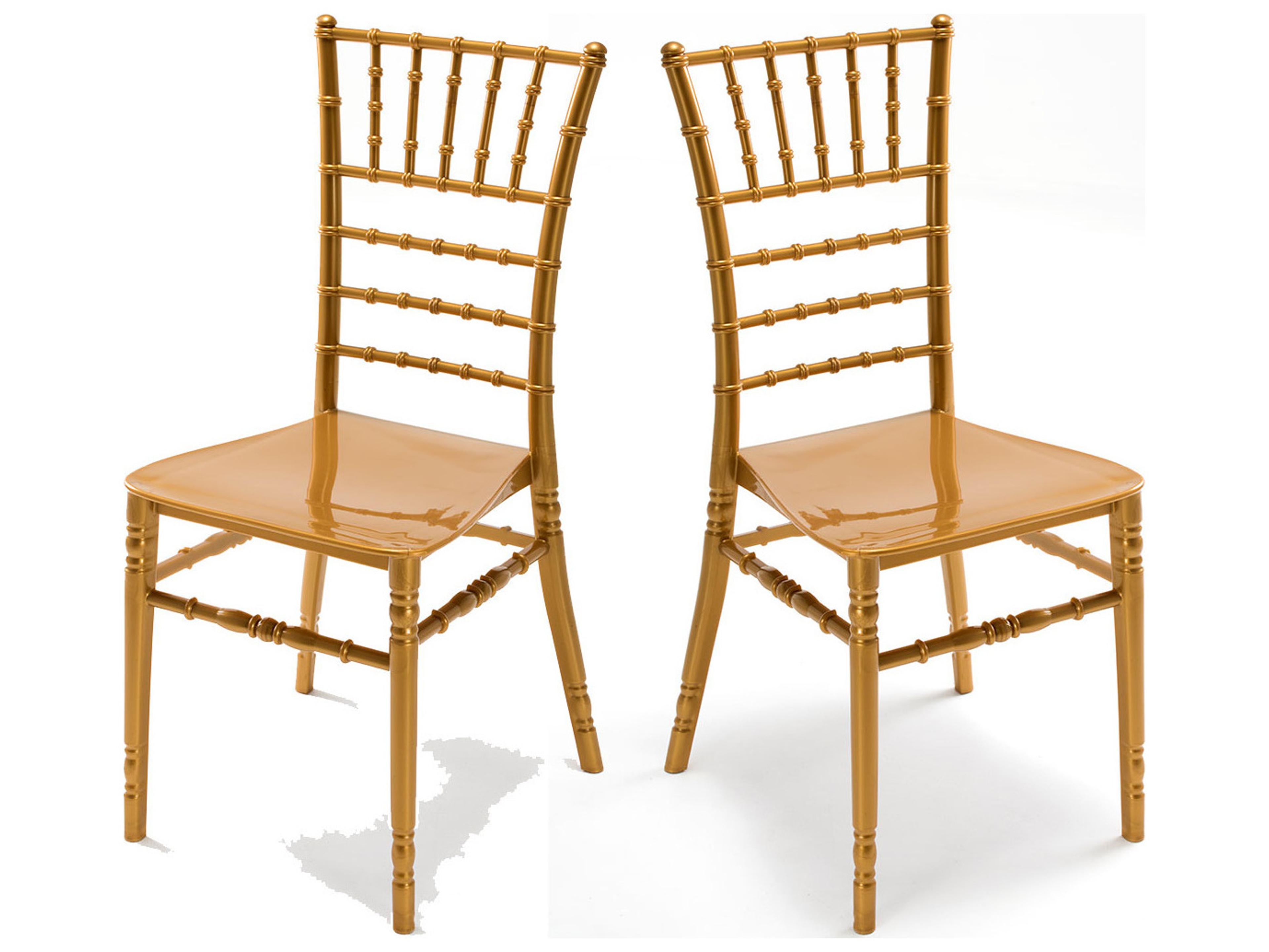 Tiffany Resin Gold Stackable Dining Side Chair with Cushion Set of 2