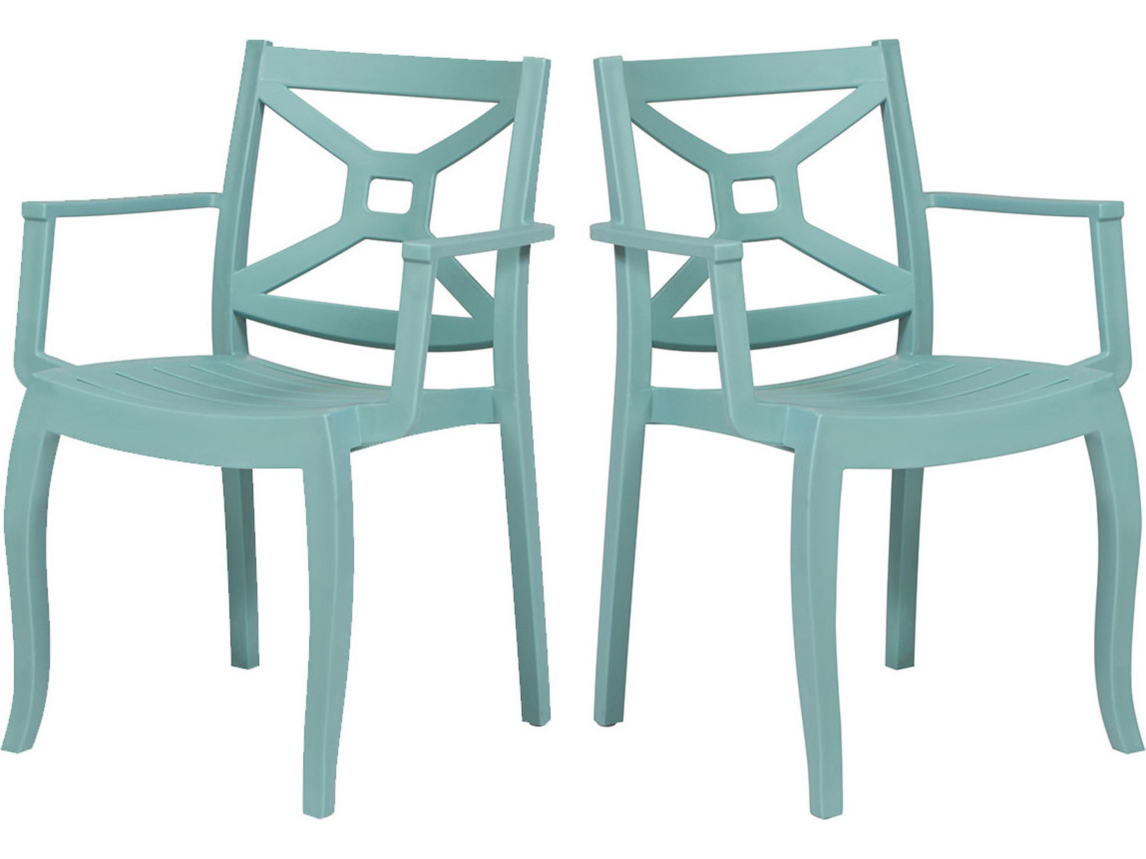 Zeus Resin Blue Stackable Dining Arm Chair Set of 2