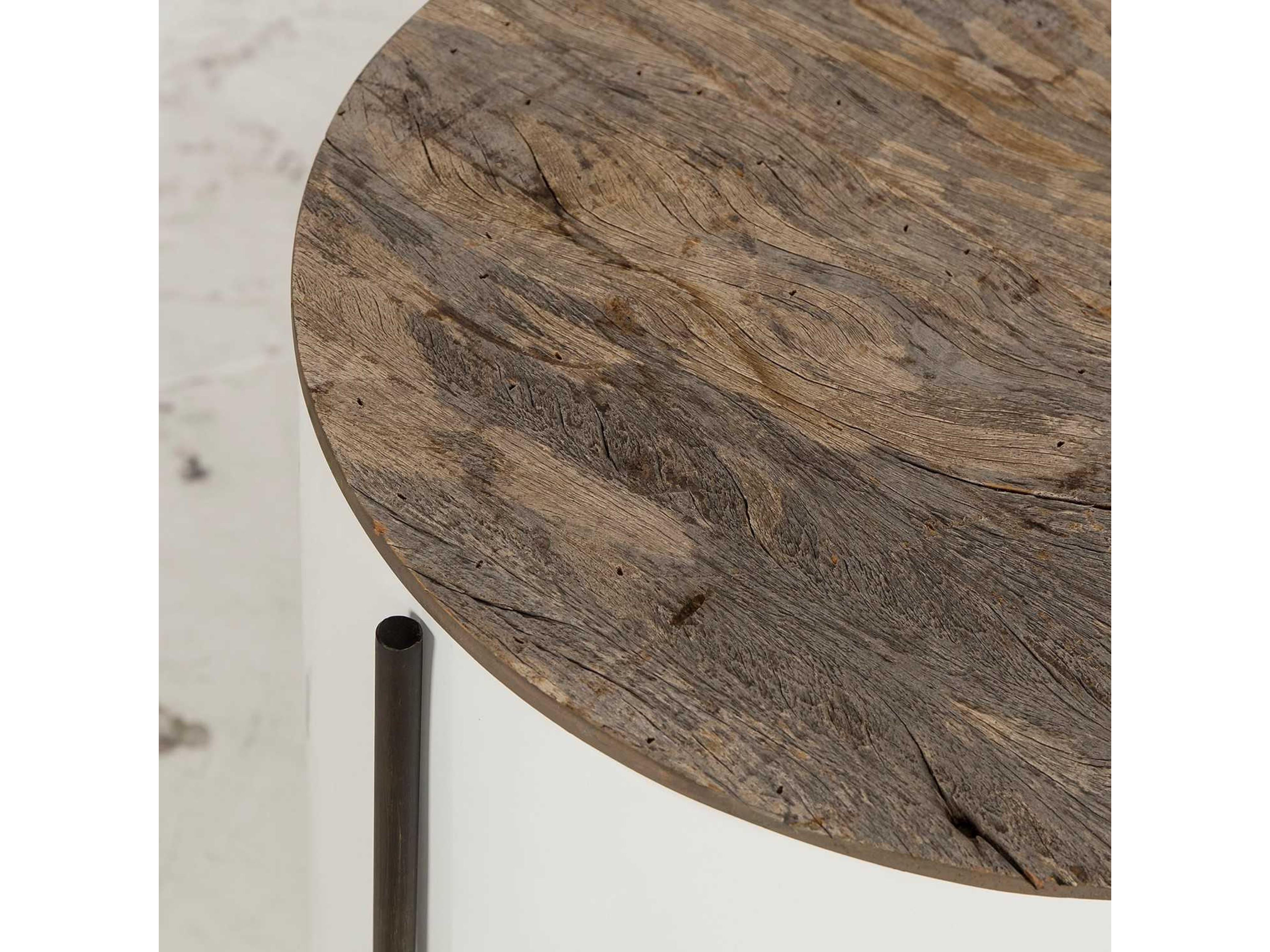 Sonder Living Danica Round Wood Natural Reclaimed Peroba & White Fiber Glass End Table
