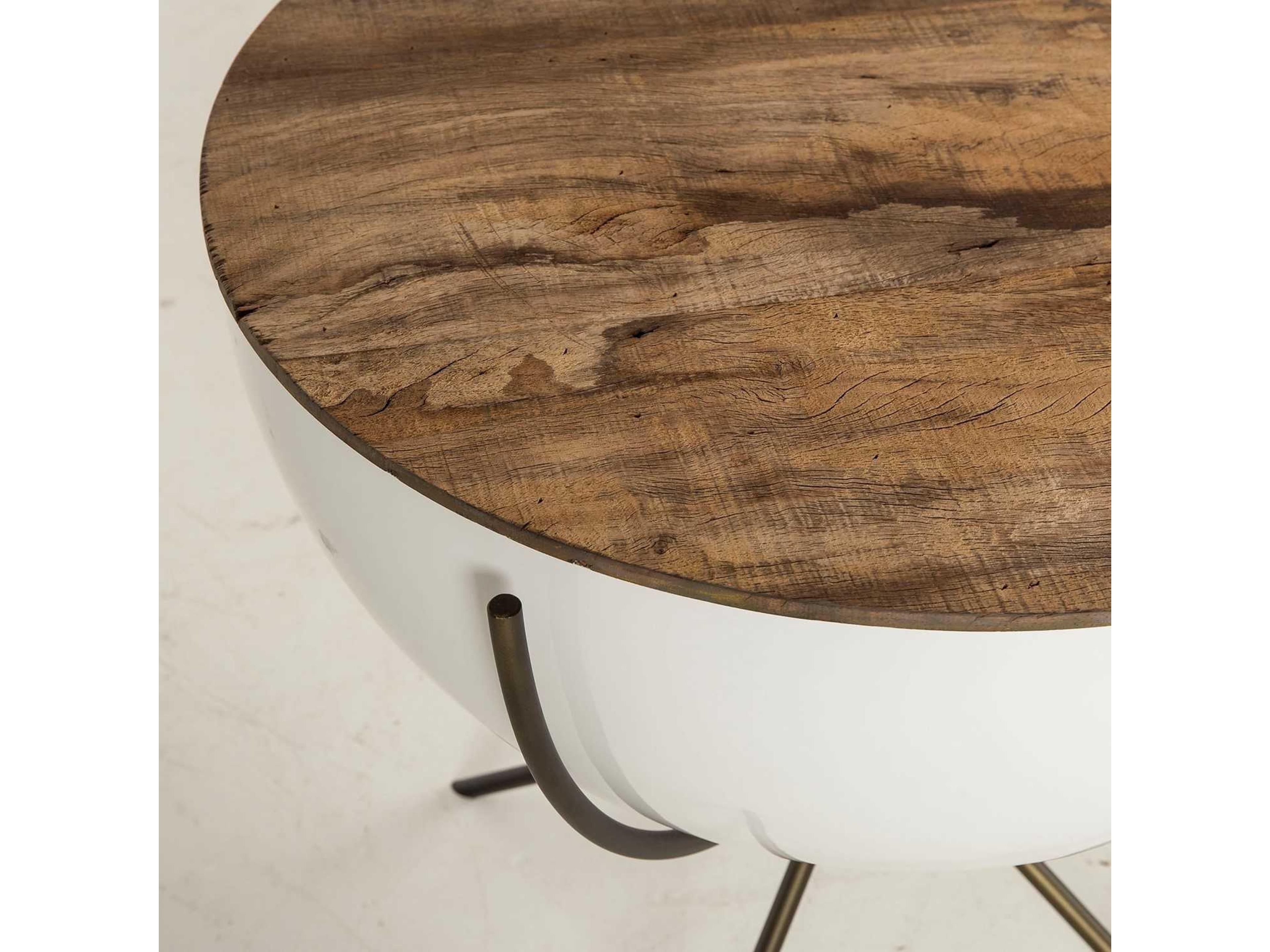 Sonder Living Danica Round Wood Natural & White Lacquer End Table