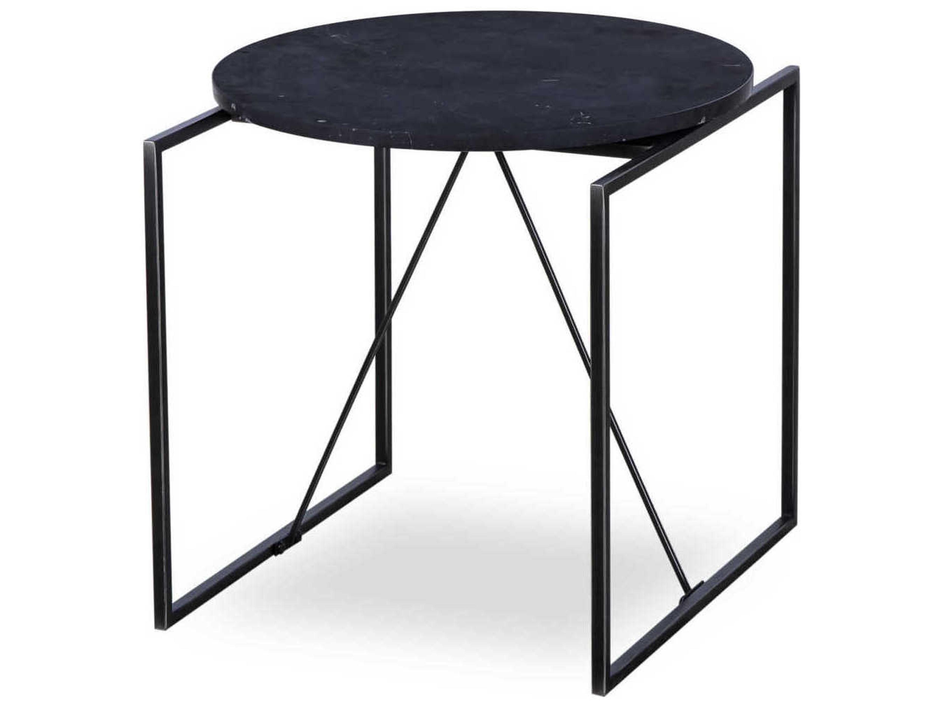 Georgina Round Wood Black Marble End Table