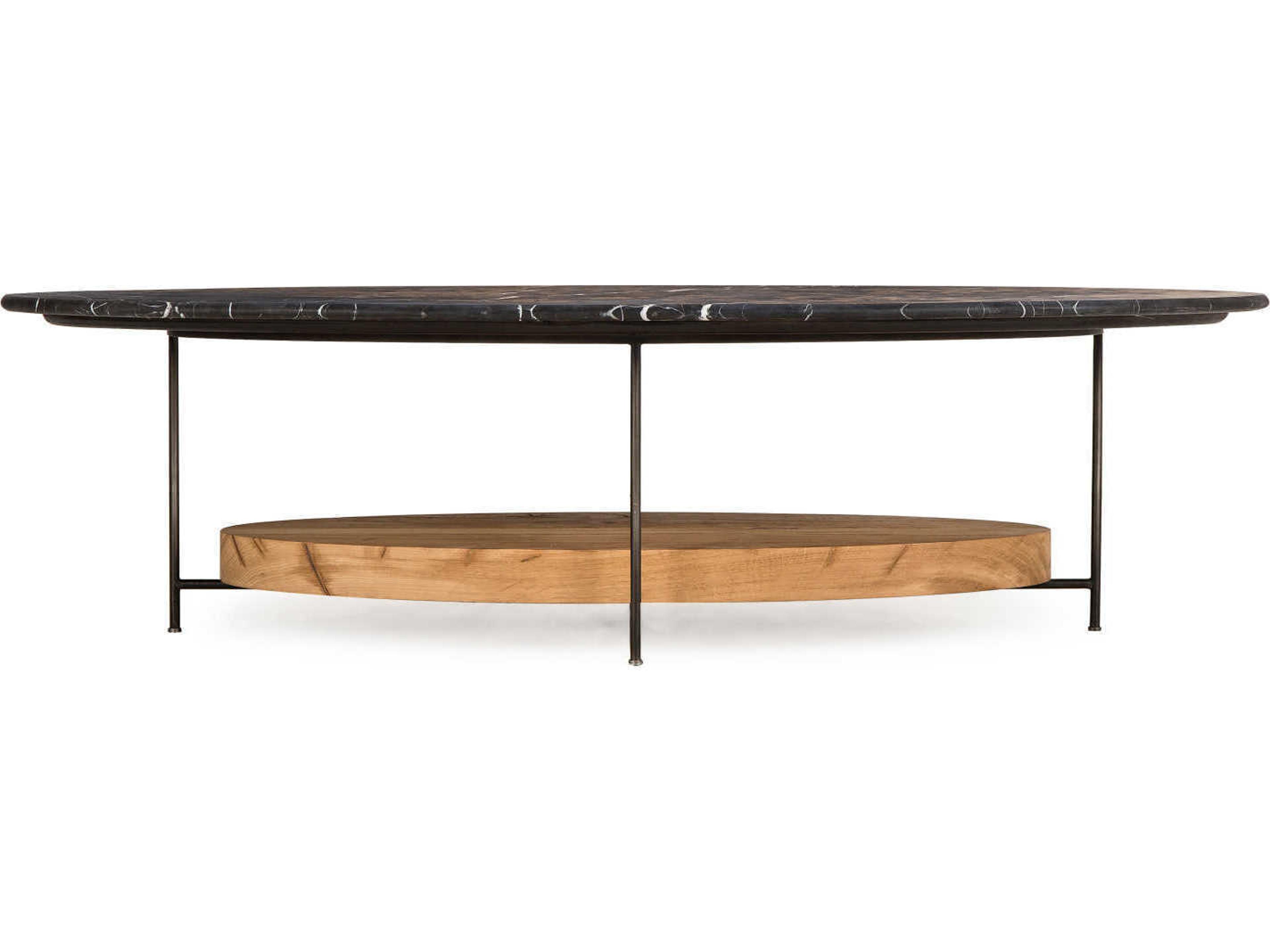 Sonder Living Olivia Oval Black Marble With Reclaimed French Oak Solids & Steel Coffee Table