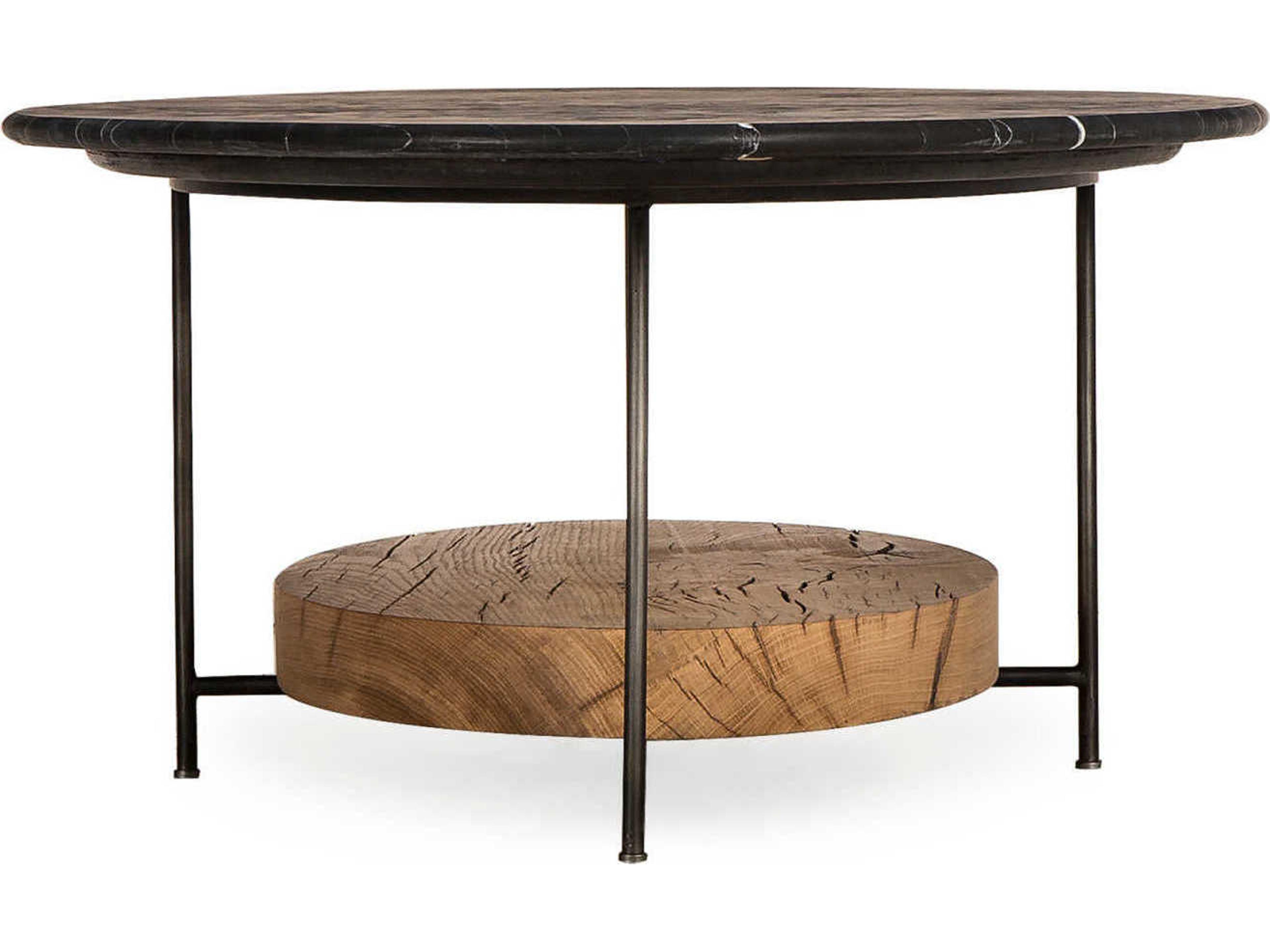 Sonder Living Olivia Oval Black Marble With Reclaimed French Oak Solids & Steel Coffee Table