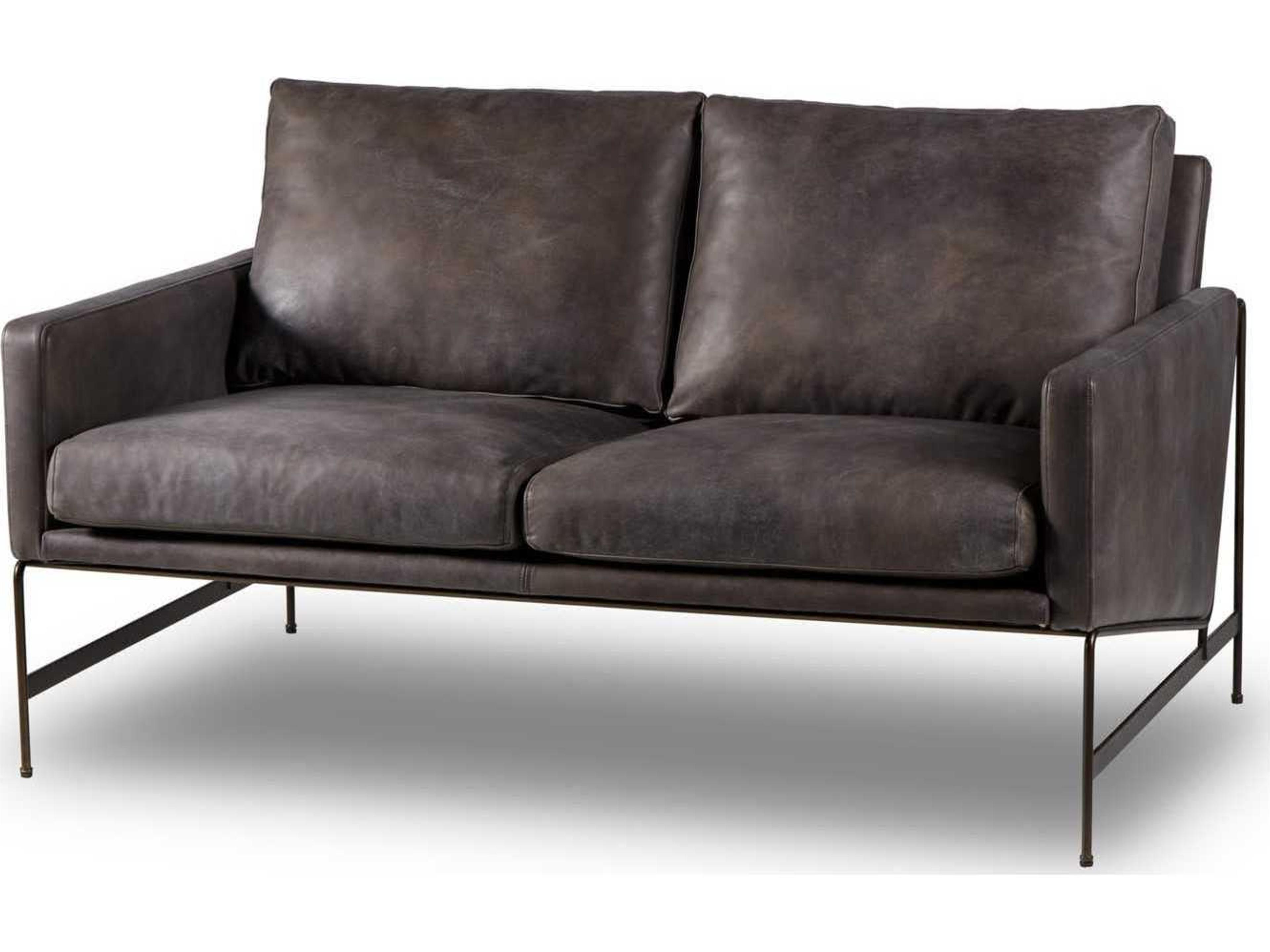 Vanessa Destroyed Black Leather Brown Upholstered Loveseat