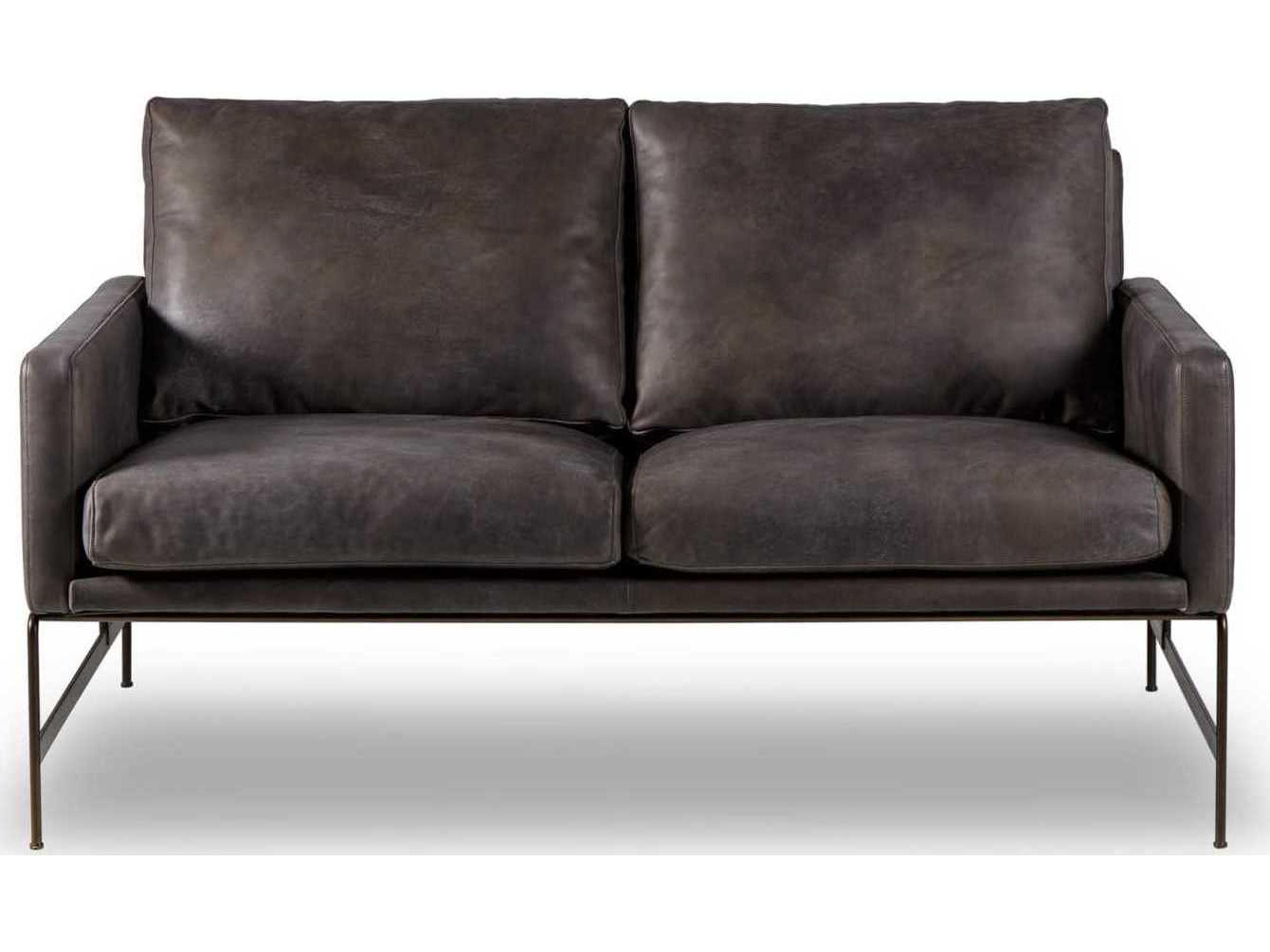Sonder Living Vanessa Destroyed Black Leather Brown Upholstered Loveseat