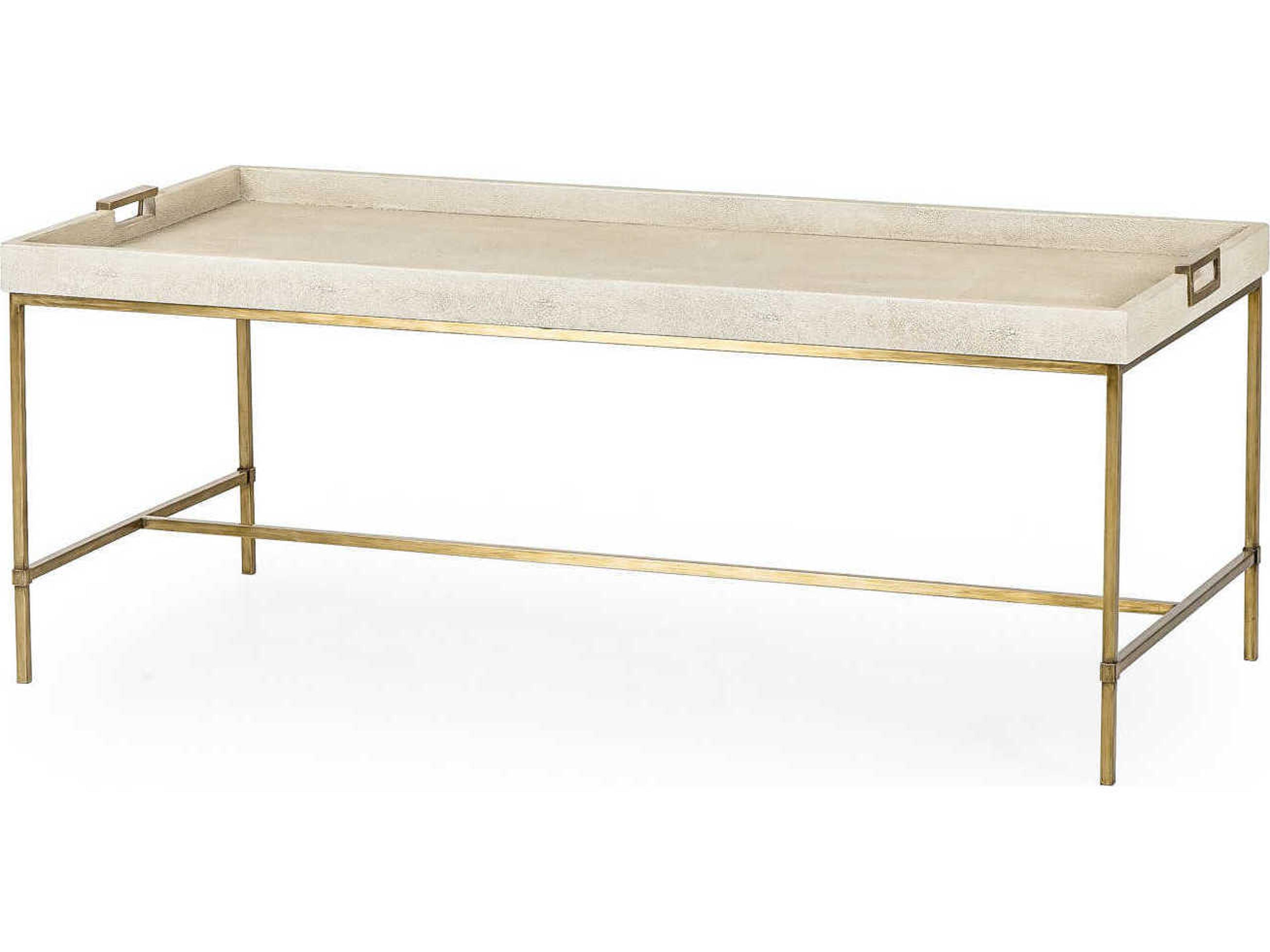 Lexi Rectangular Faux Leather Ivory Shagreen With Stain Brass Coffee Table