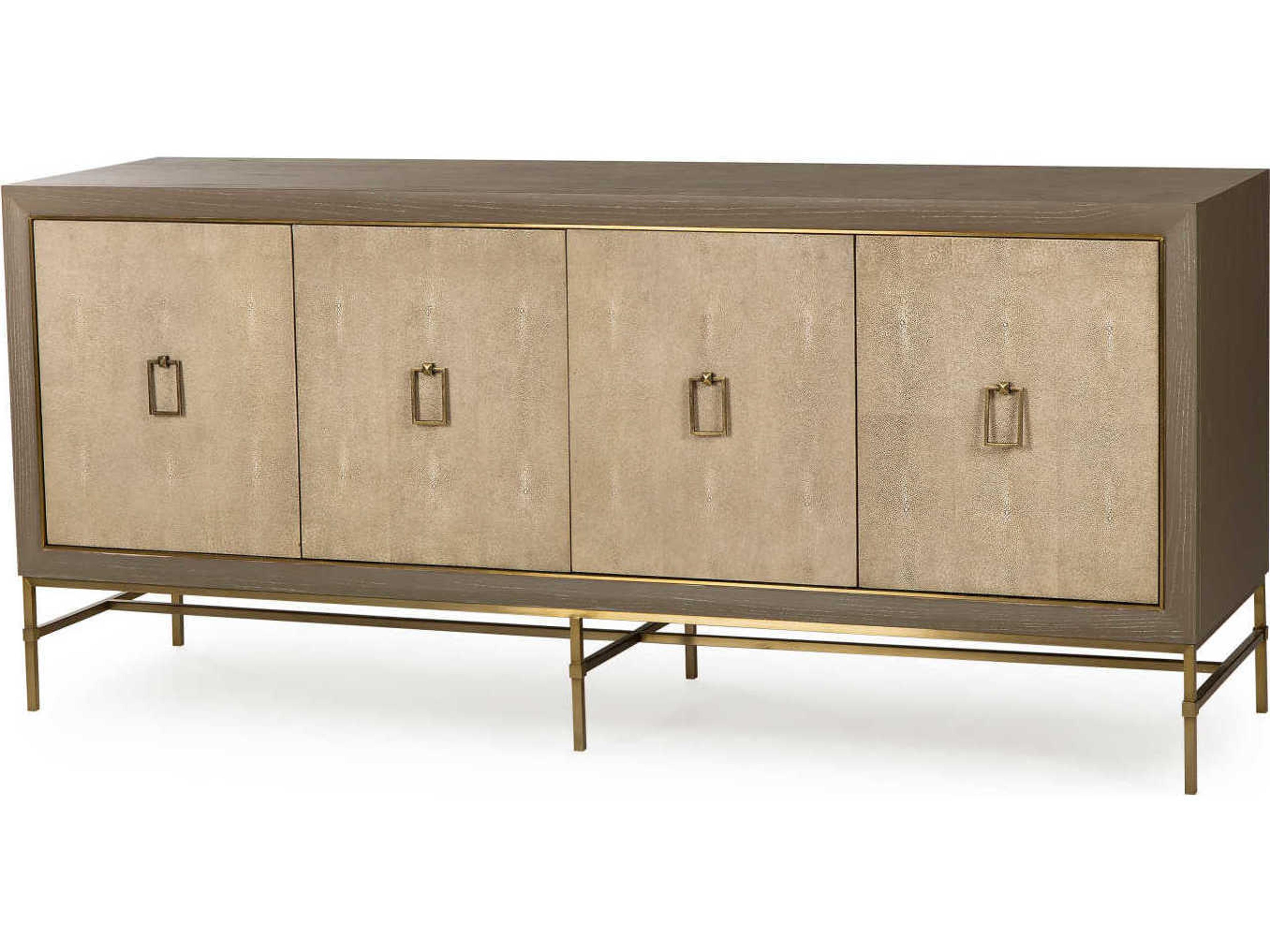 Lexi 72" Ash Wood With Ivory Shagreen Door Panels Credenza Sideboard