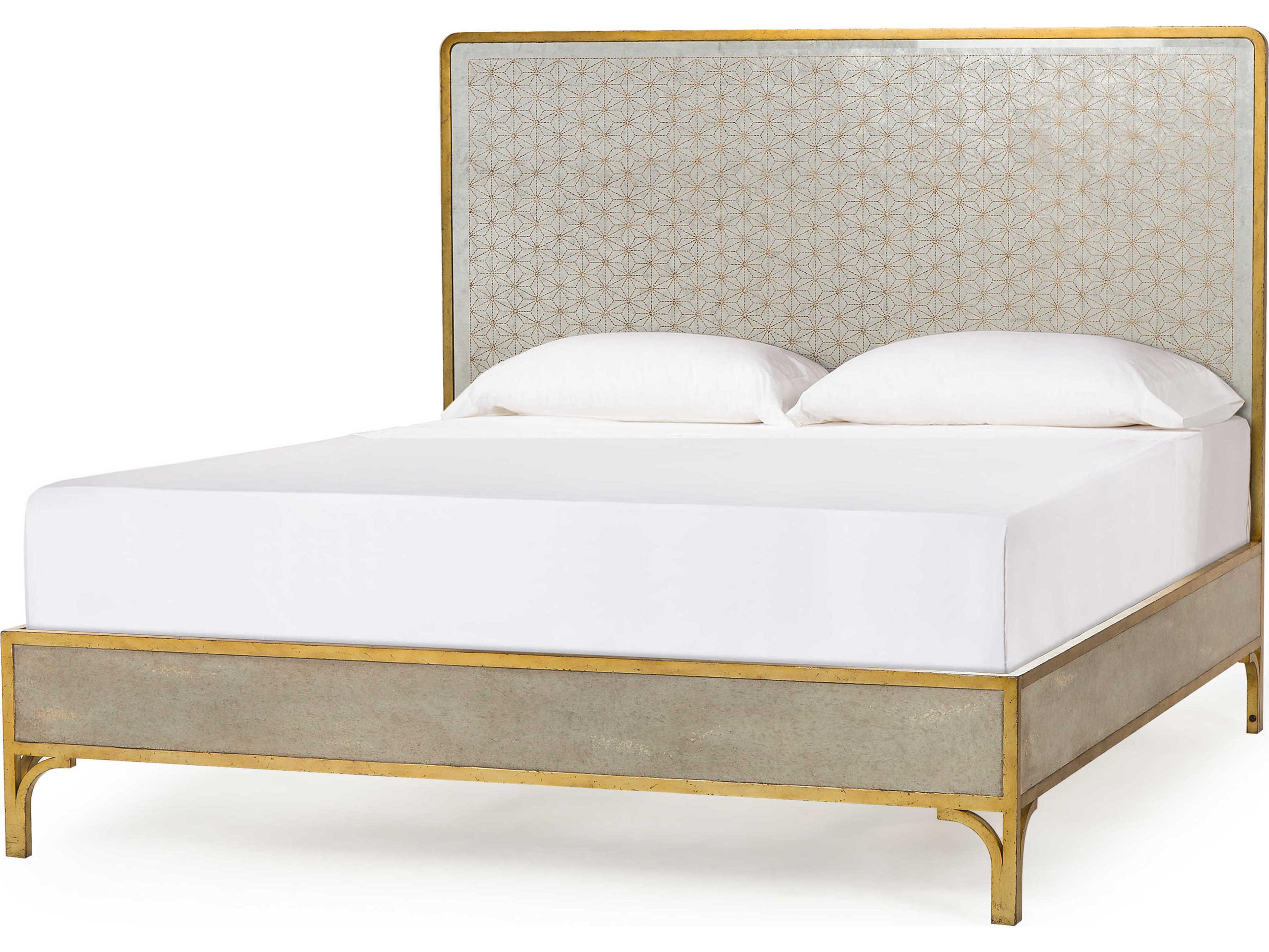 Gilded Glass With Eglomise & Gold Silver Beech Wood Queen Platform Bed