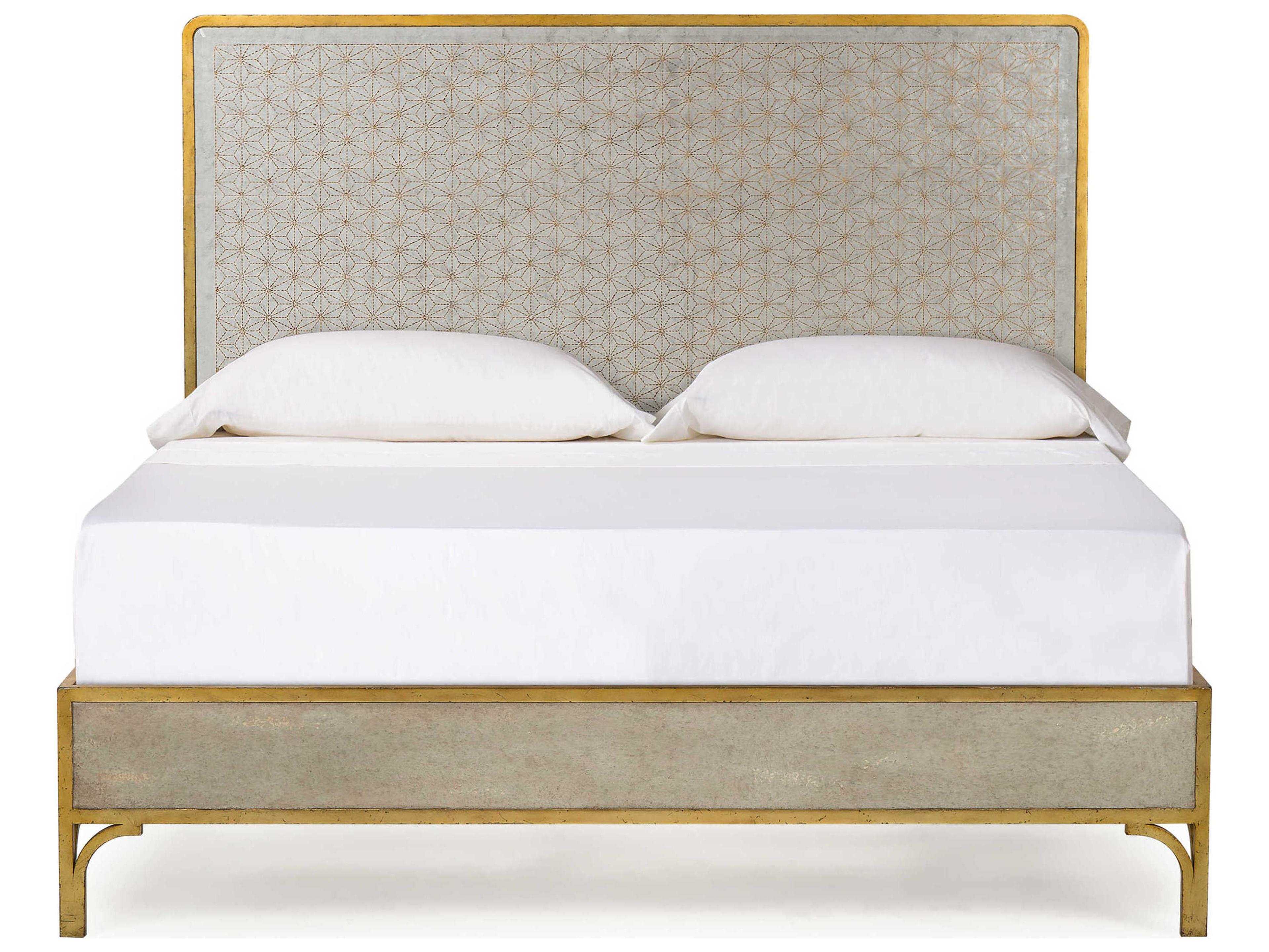 Sonder Living Gilded Glass With Eglomise & Gold Silver Beech Wood Queen Platform Bed