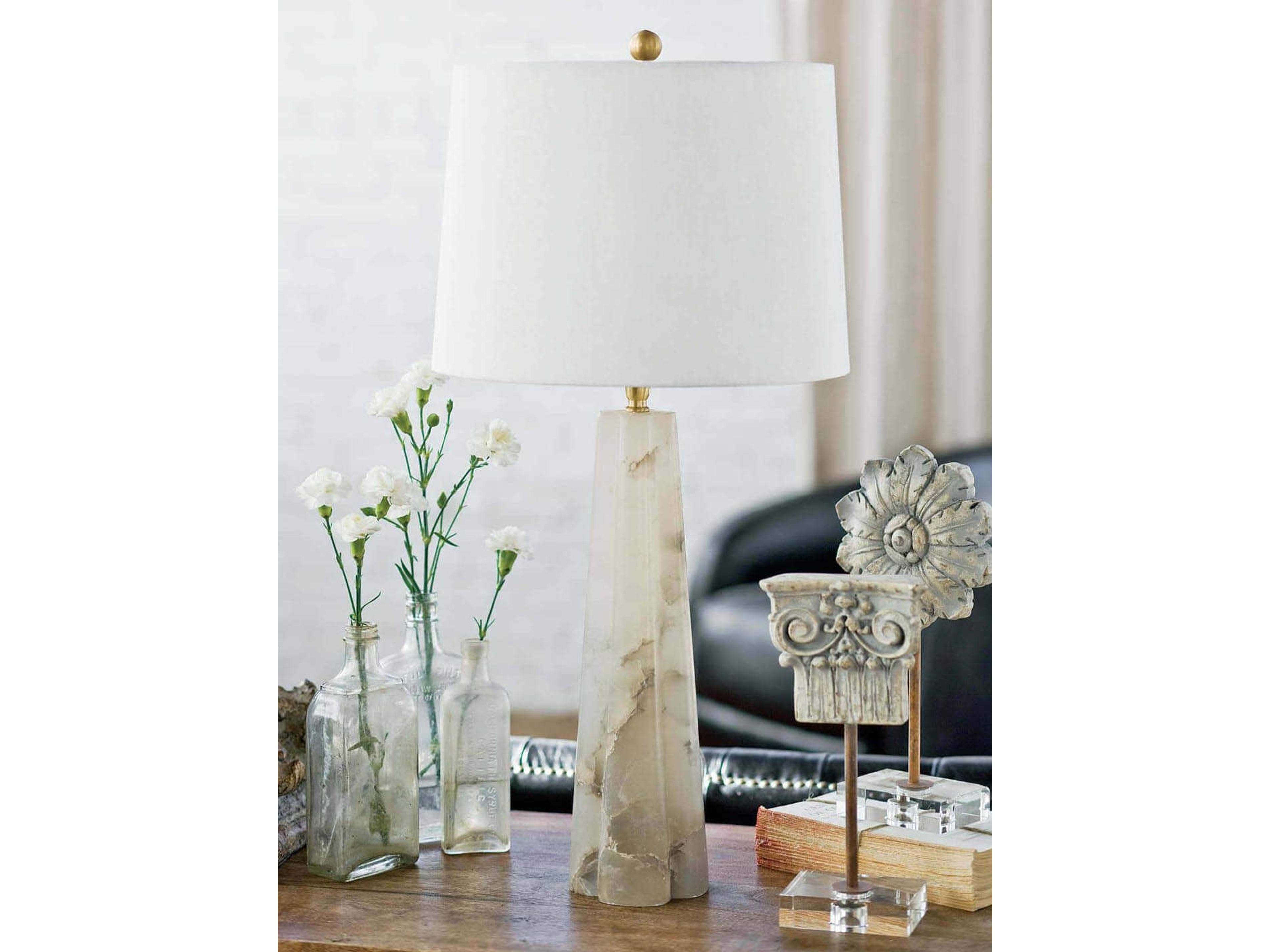 Regina Andrew Quatrefoil Natural Alabaster Linen White Buffet Lamp