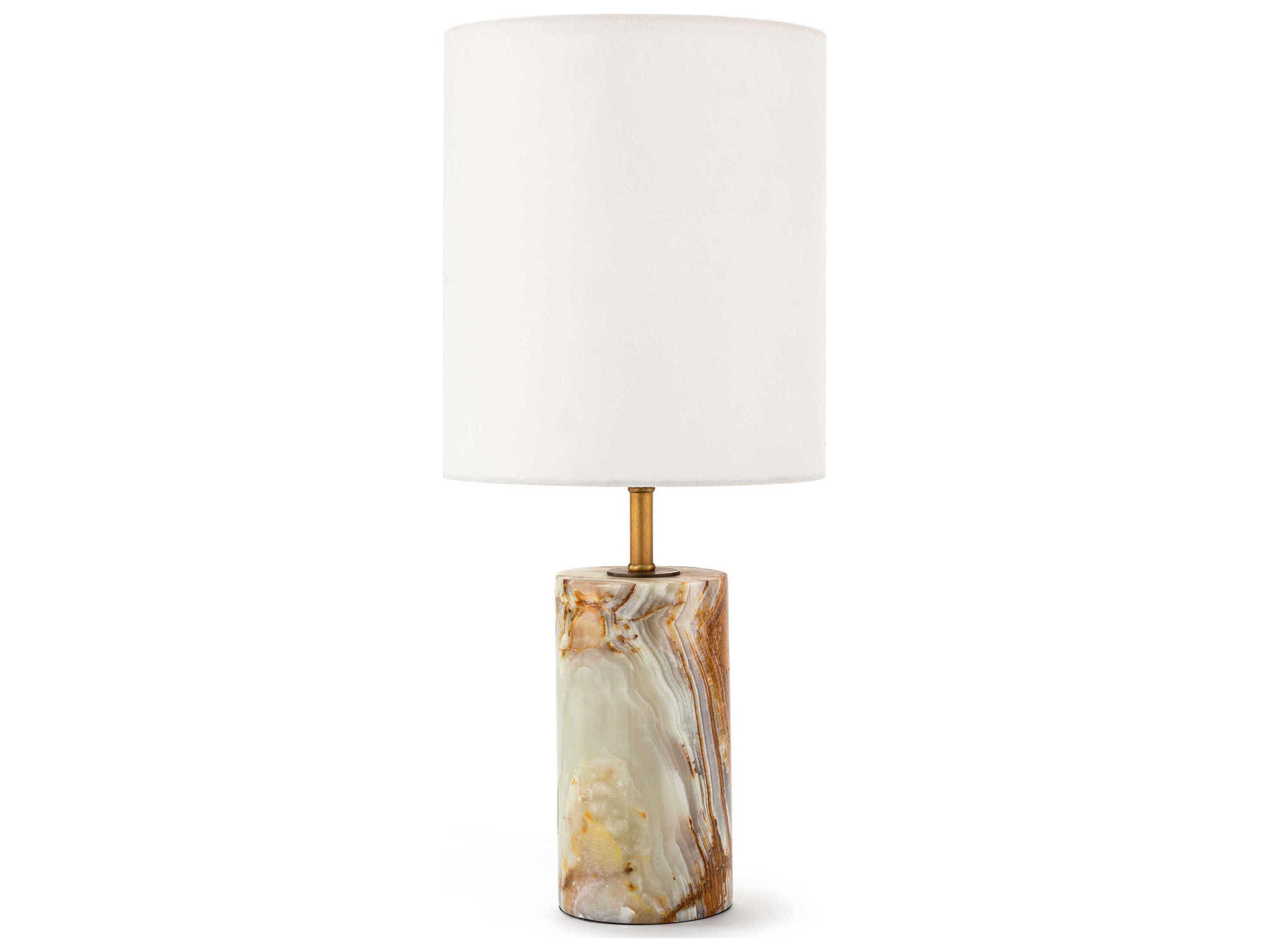Jade Cylinder Table Lamp Natural Stone and Brass