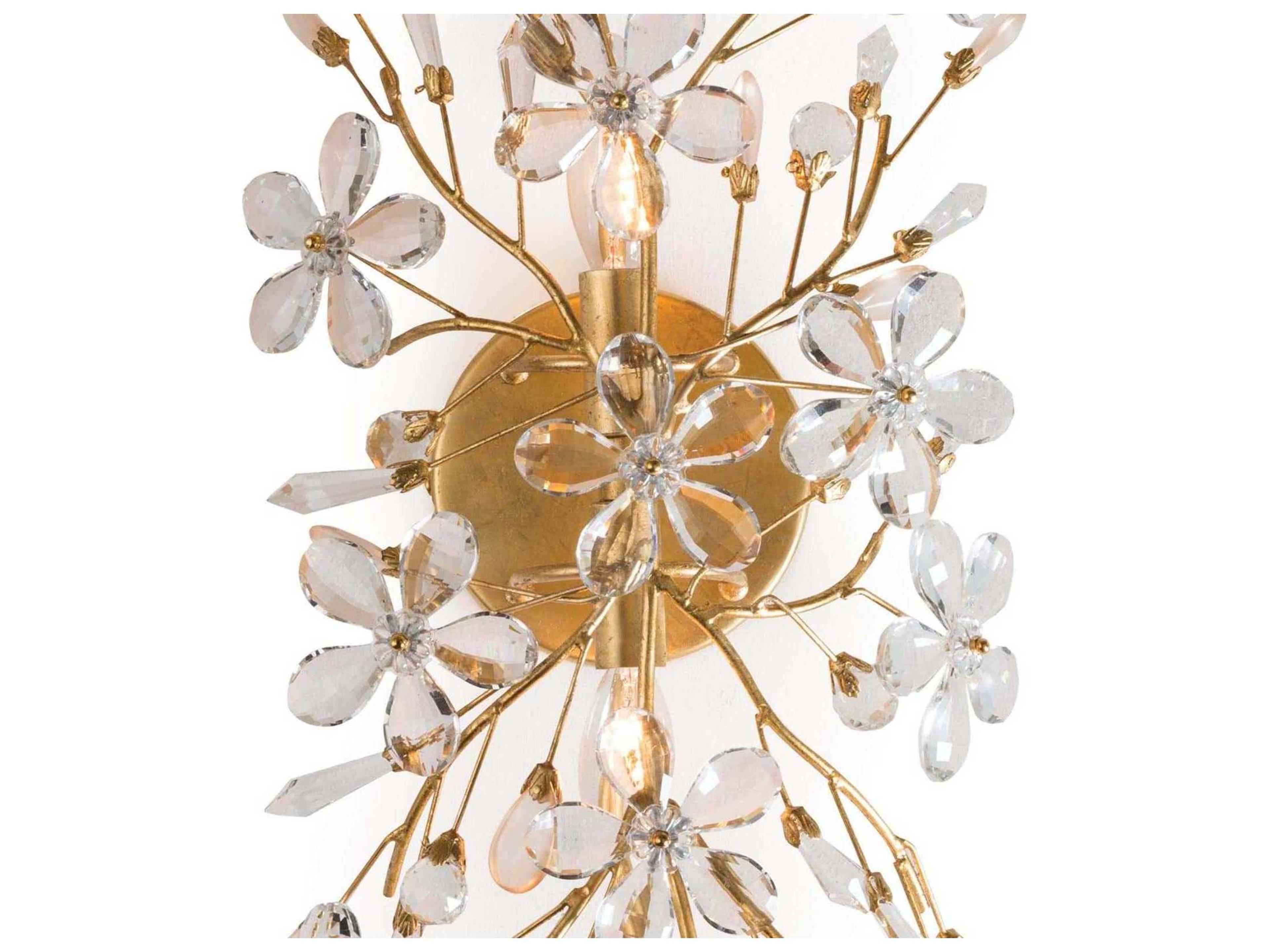 Regina Andrew Cheshire 4-Light Gold Leaf Crystal Wall Sconce