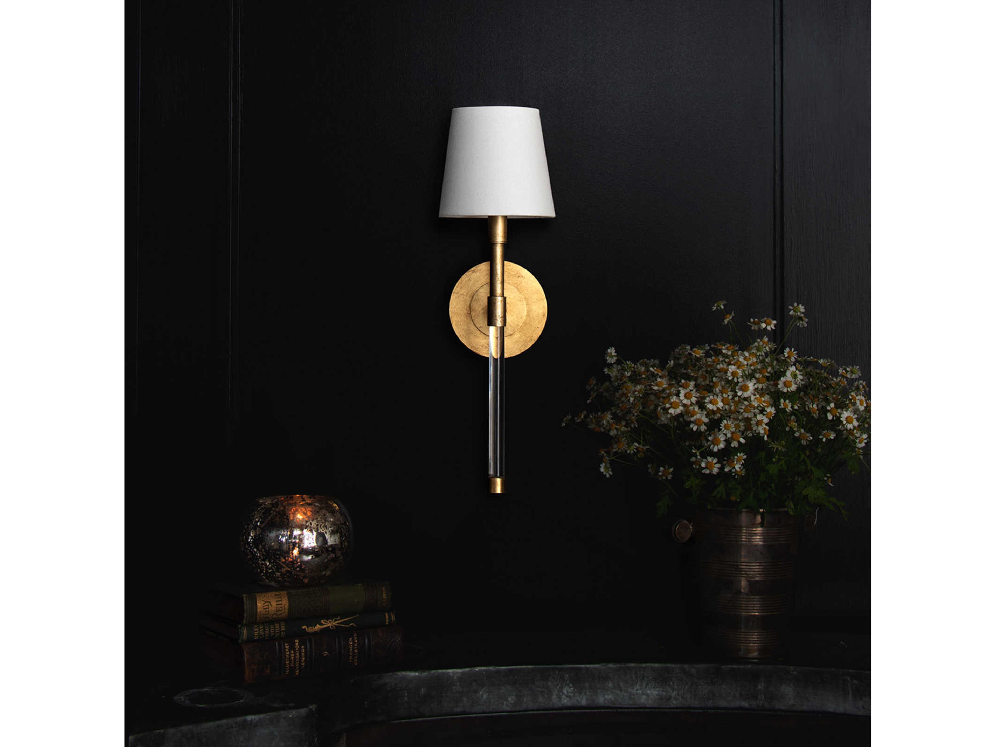 Regina Andrew Auburn 1-Light Gold Leaf Polished Brass Crystal Wall Sconce