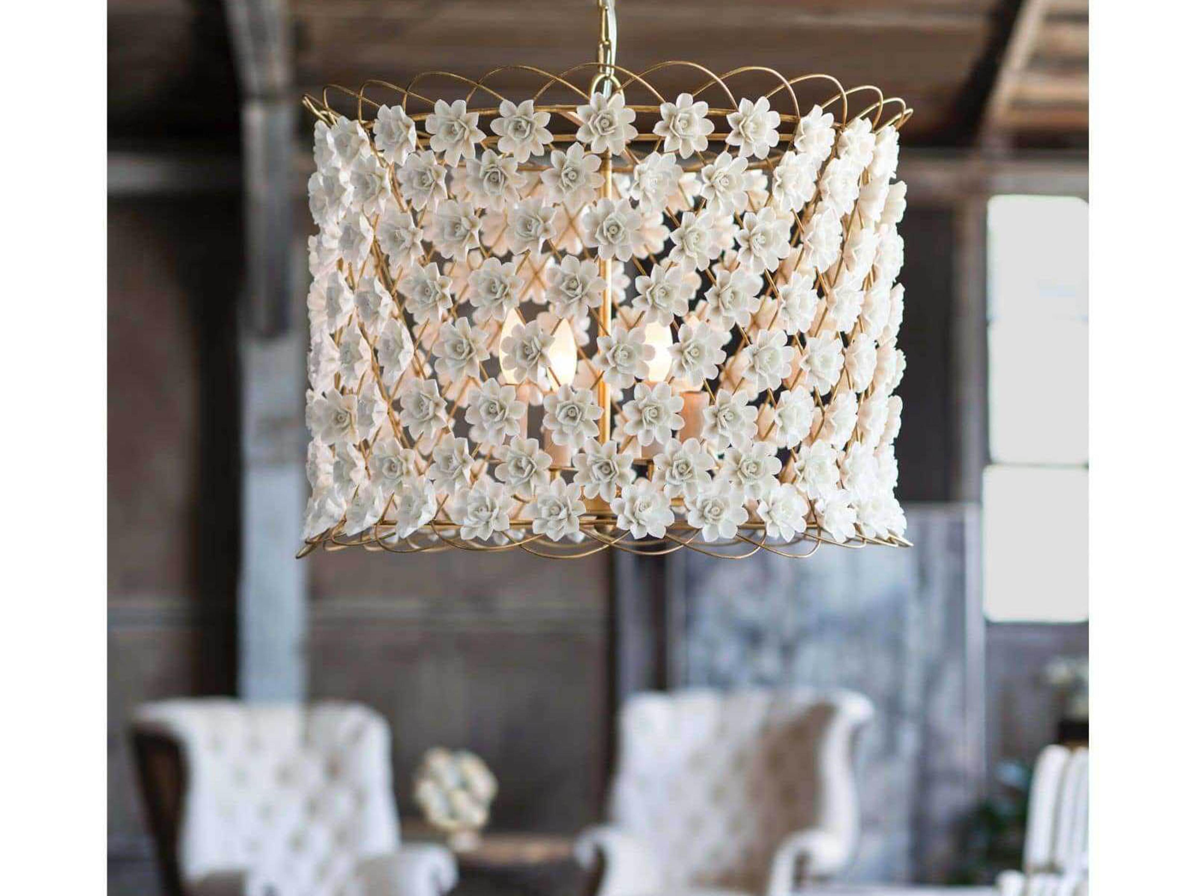 Regina Andrew Alice 4-Light White & Gold Leaf Drum Chandelier