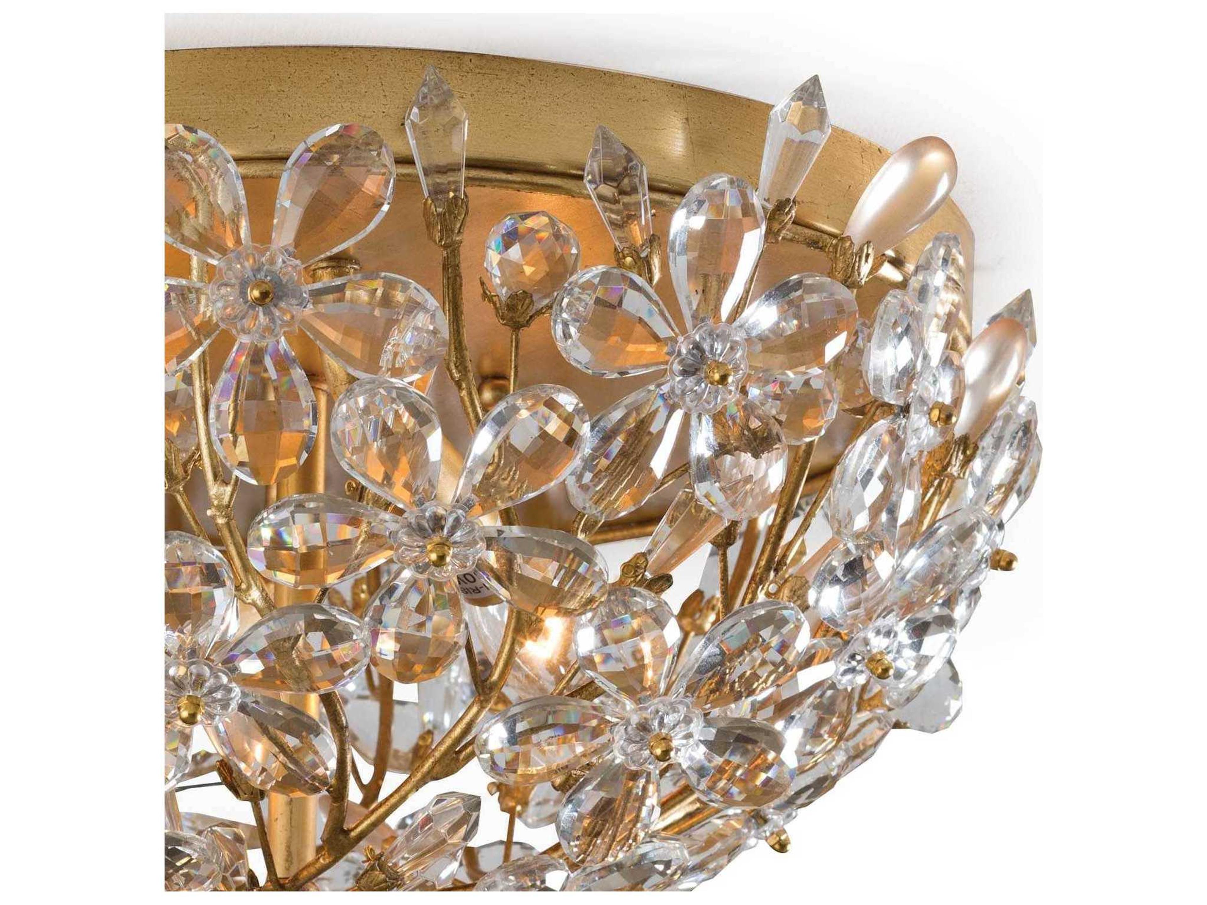 Regina Andrew Cheshire 2-Light Gold Leaf Crystal Bowl Flush Mount