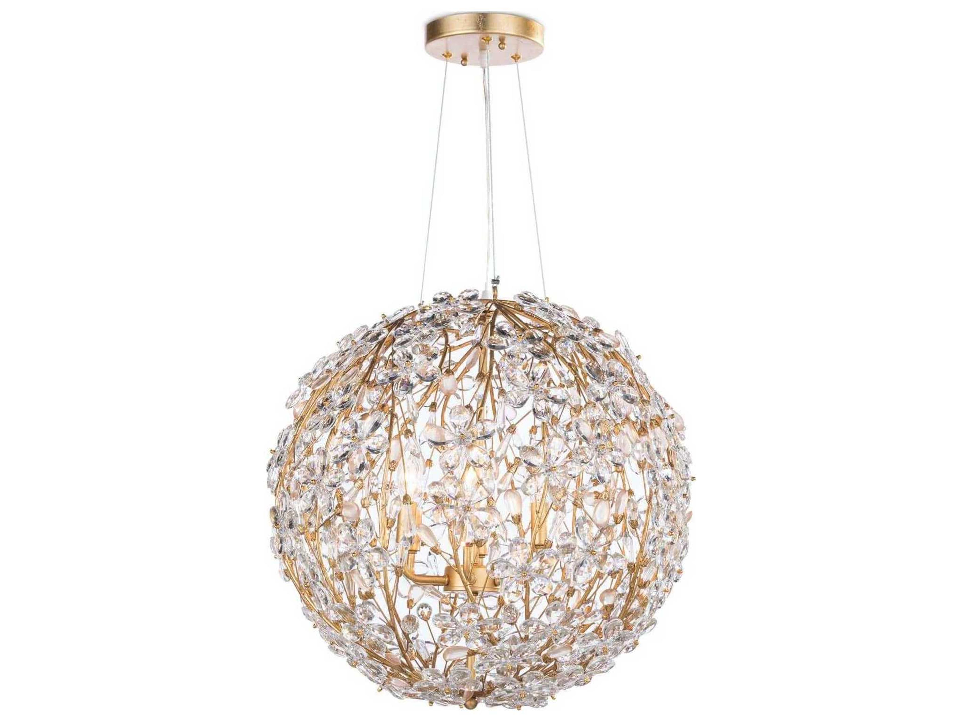 Cheshire 6-Light Gold Leaf Crystal Candelabra Globe Chandelier