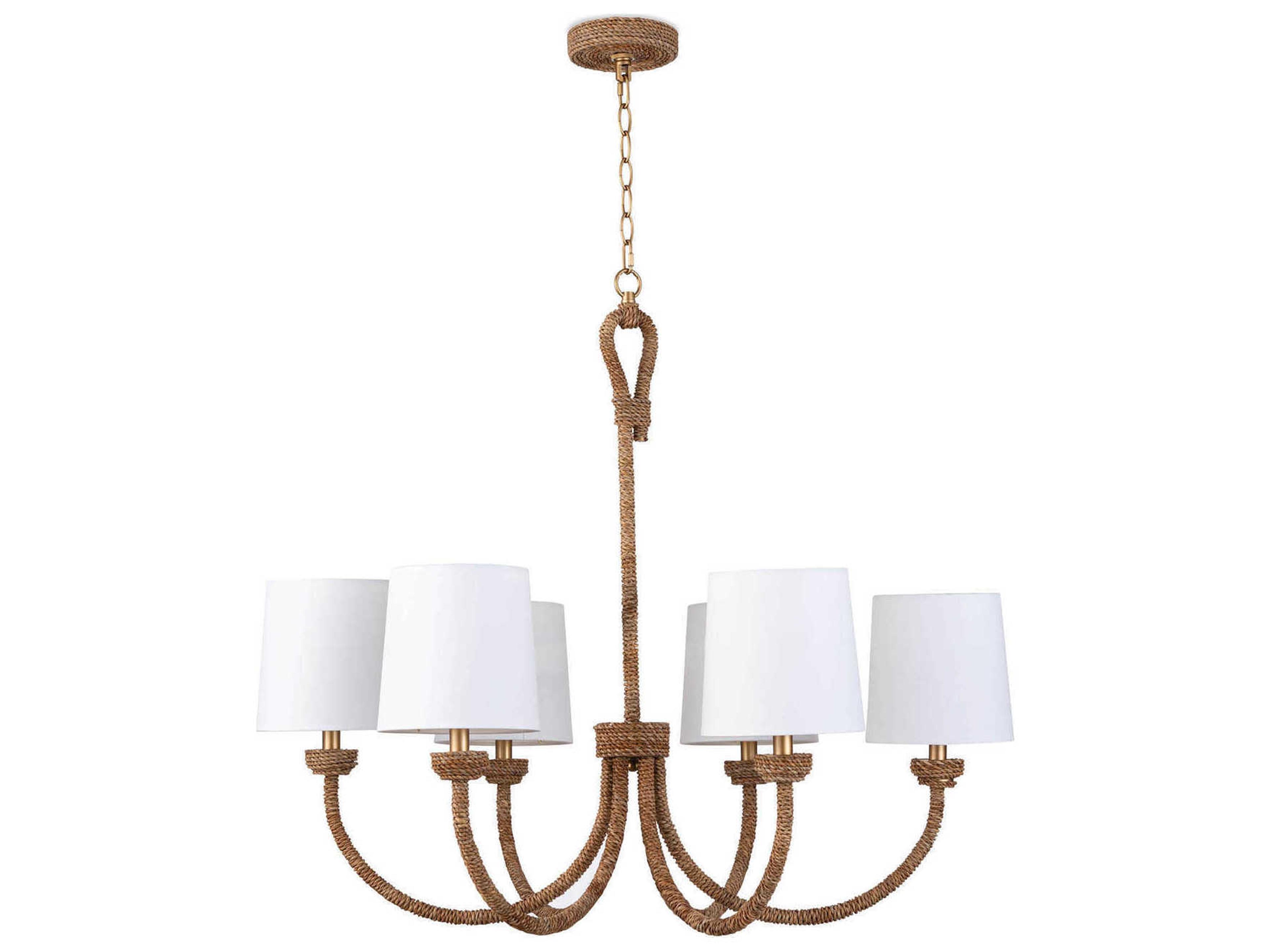 6-Light Natural Polished Brass Brown Empire Chandelier