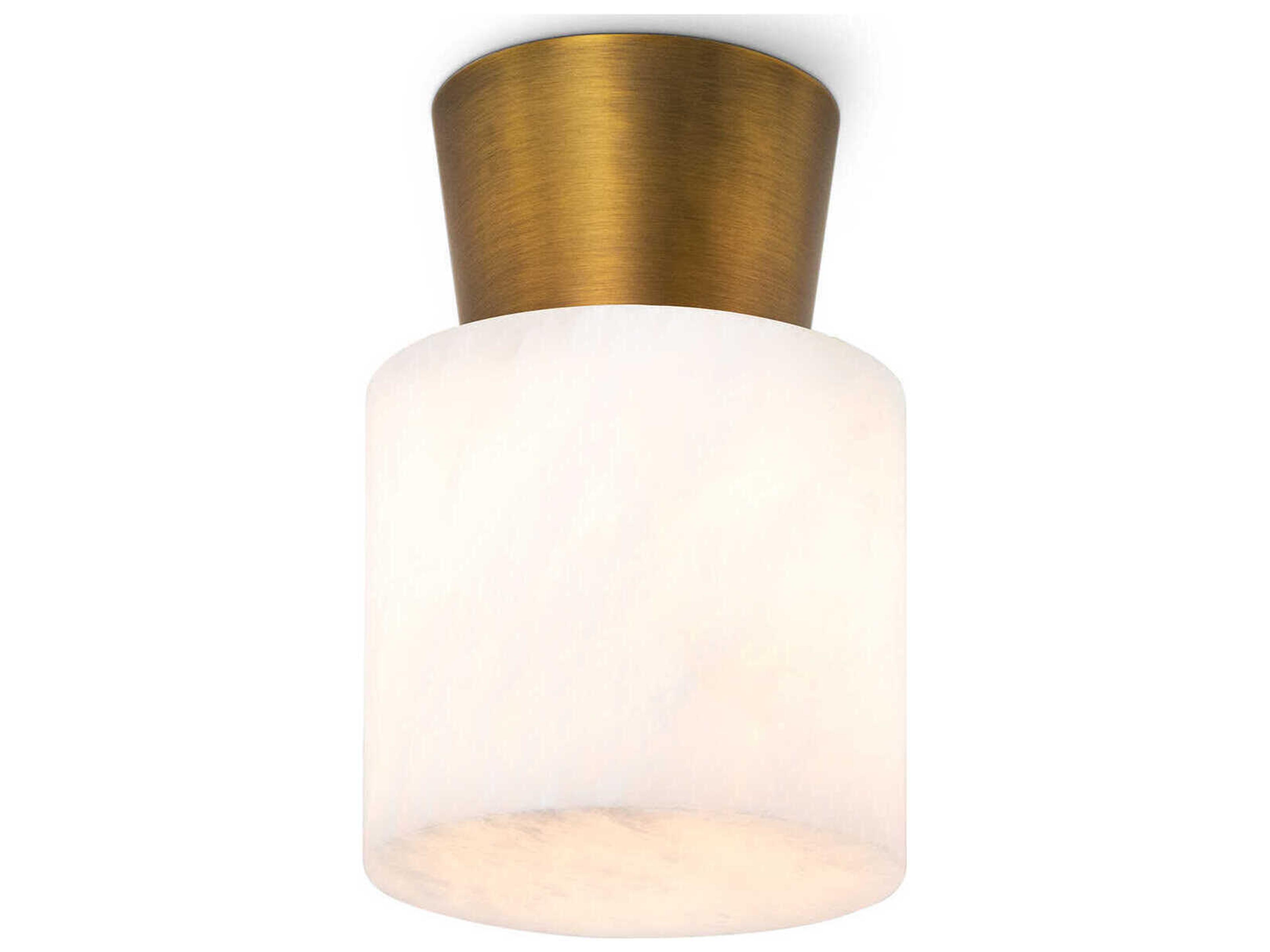 1-Light Natural Stone Brass Cylinder Flush Mount