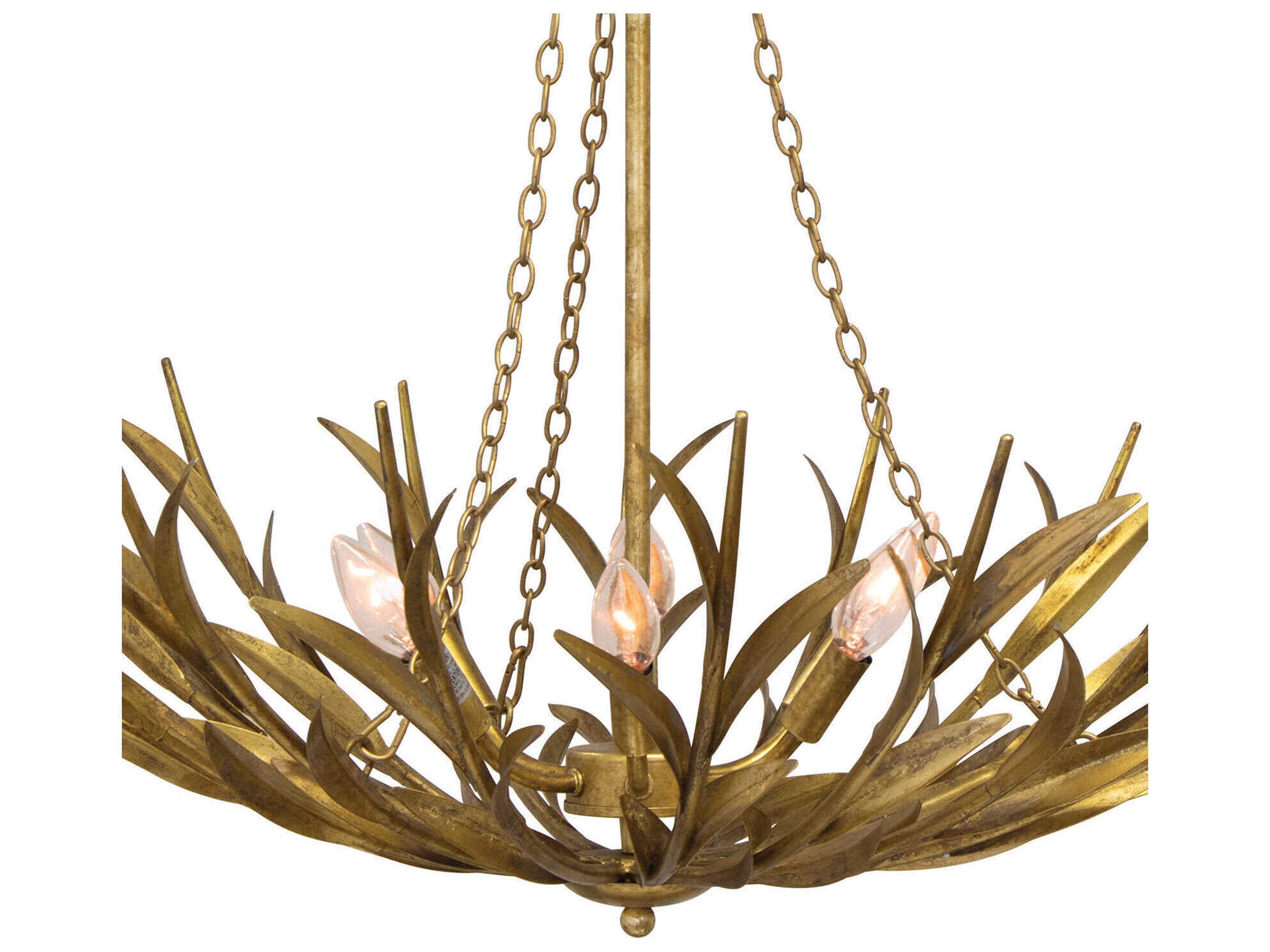 Regina Andrew River Reed 6-Light Antique Gold Leaf Candelabra Chandelier