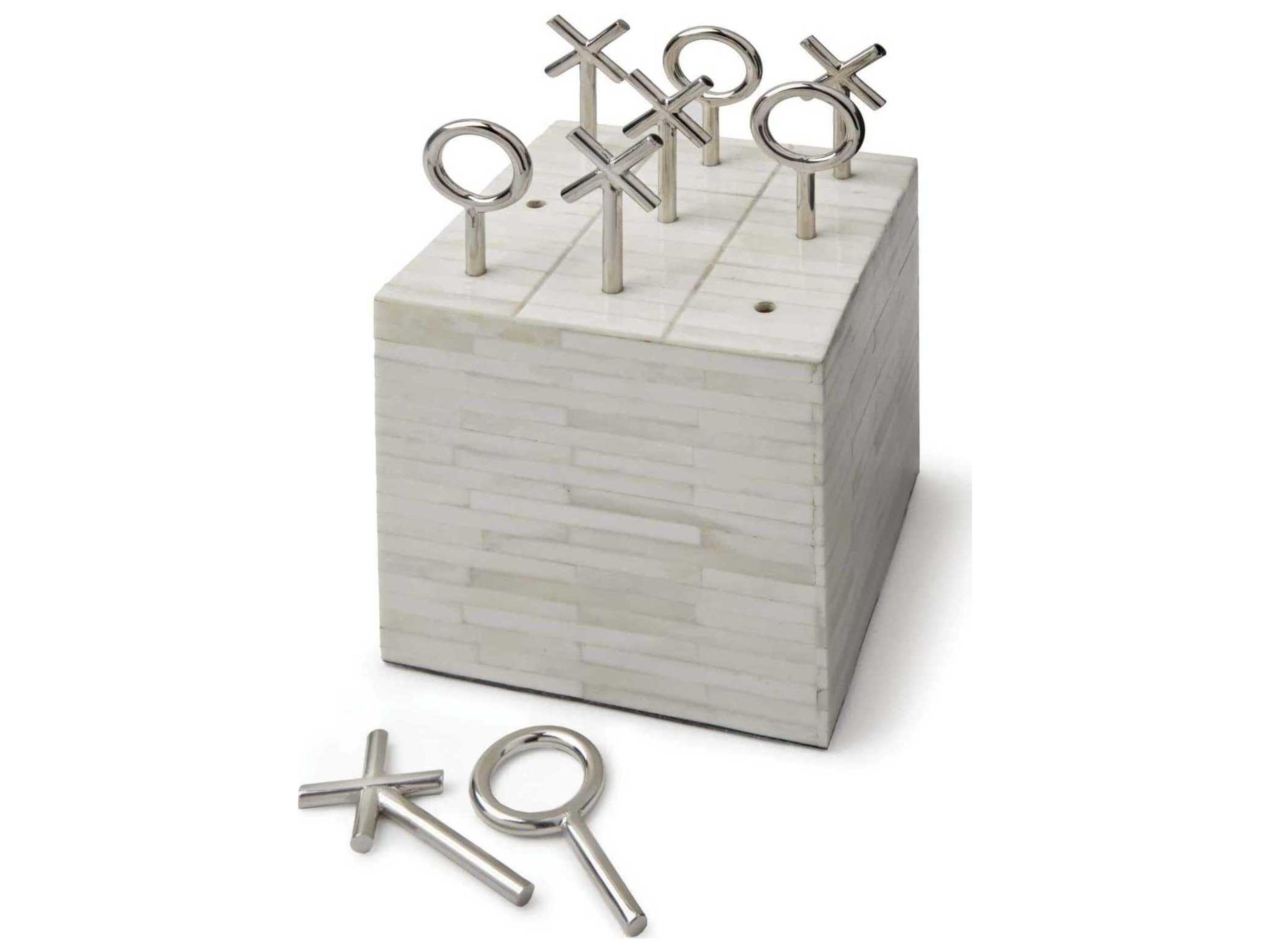 Tic Tac Toe Block White Bone Decorative Game