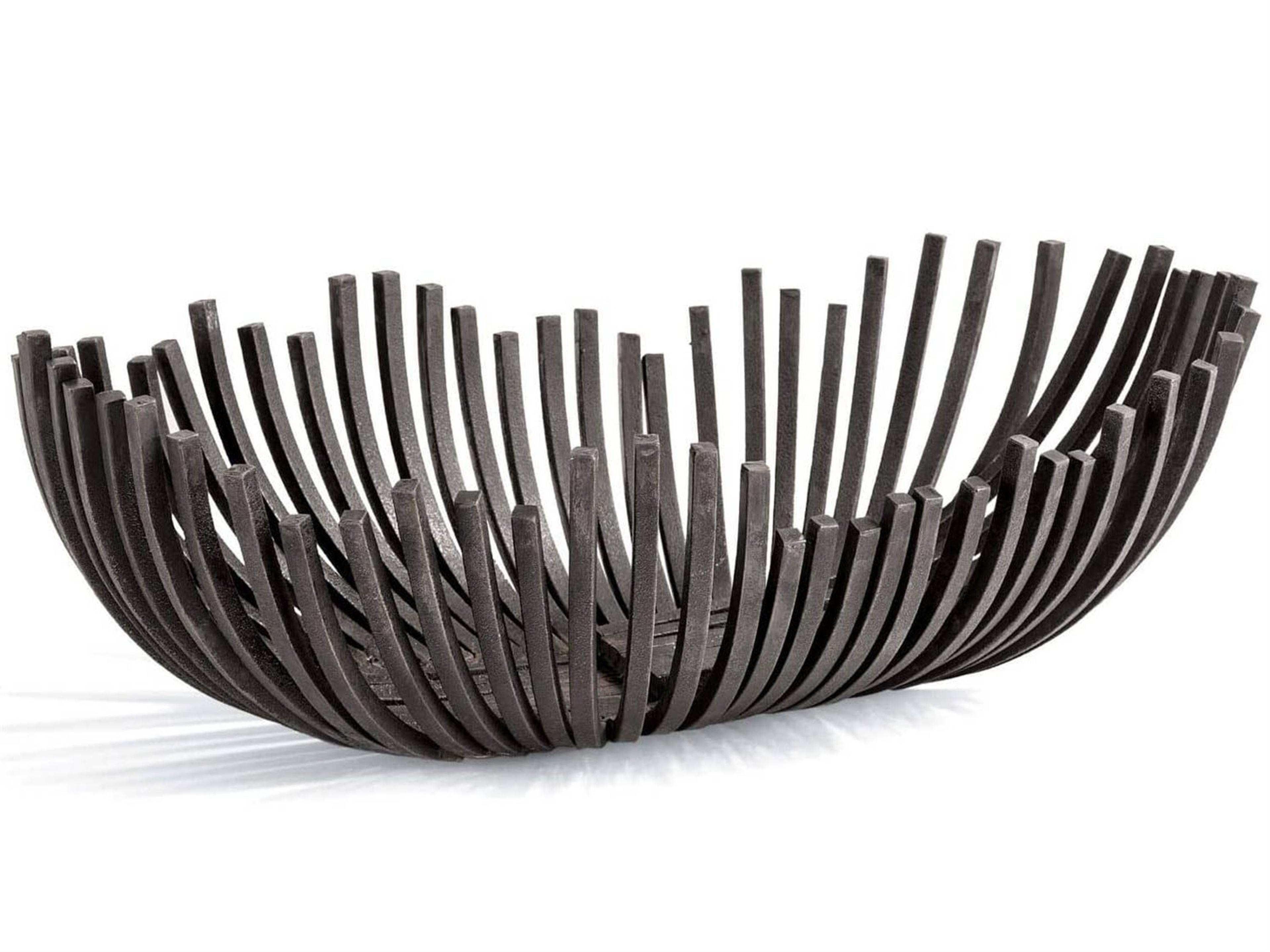 Webbed Oblong Bowl Blackened Iron Decorative Accent