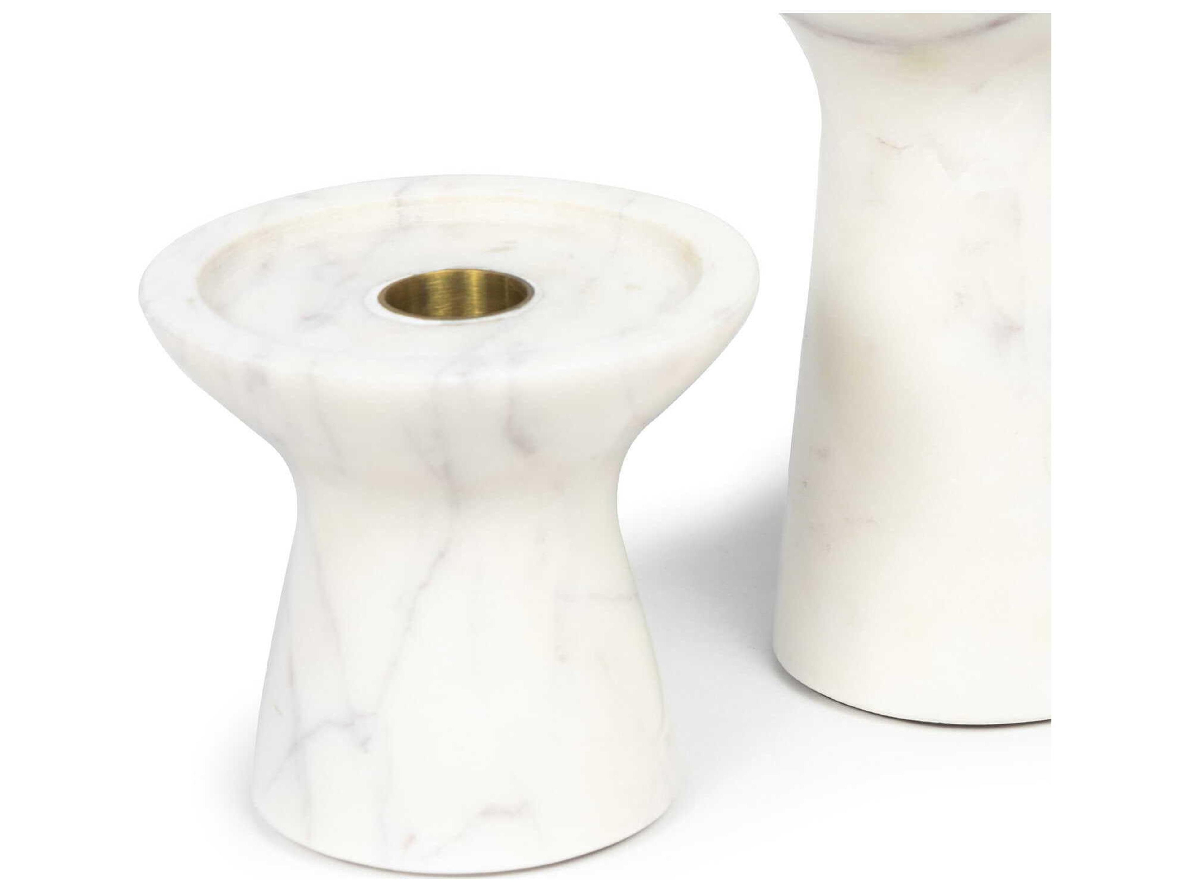 Regina Andrew White Klein Marble Candle Holder Set of 2