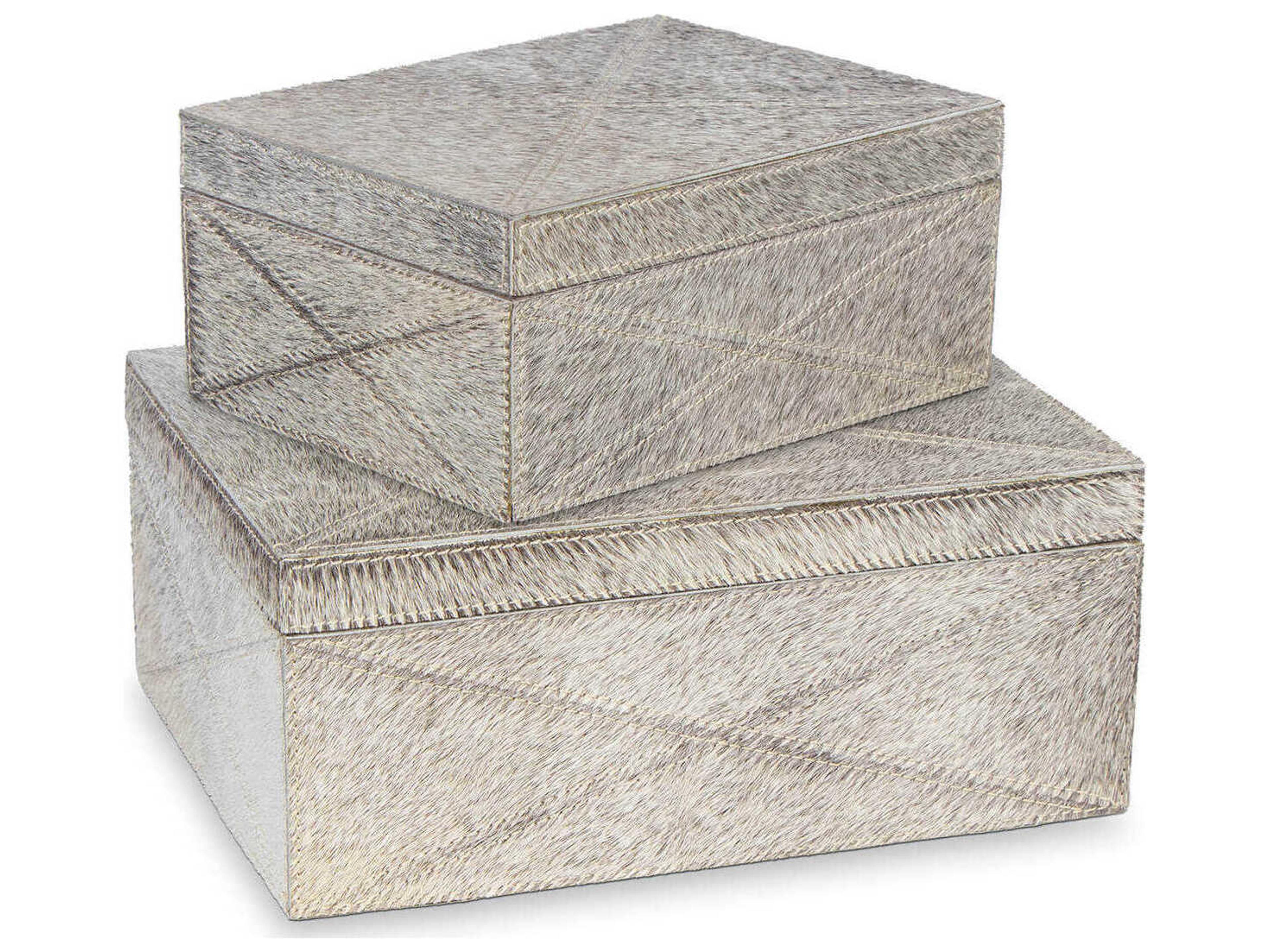 Andres Hair on Hide Box Set Grey Decorative Storage