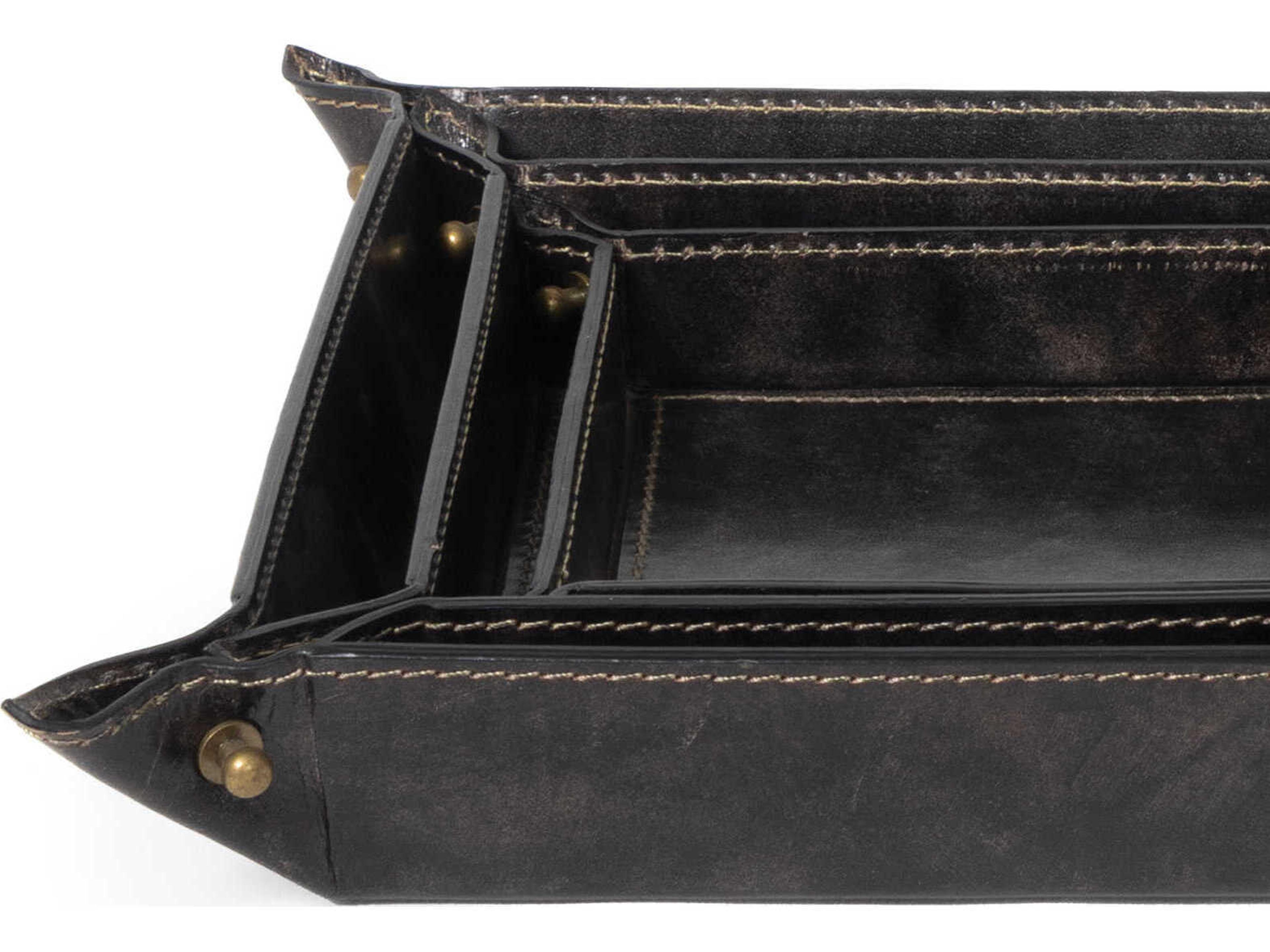 Regina Andrew Derby Black Leather Trays Set of 3