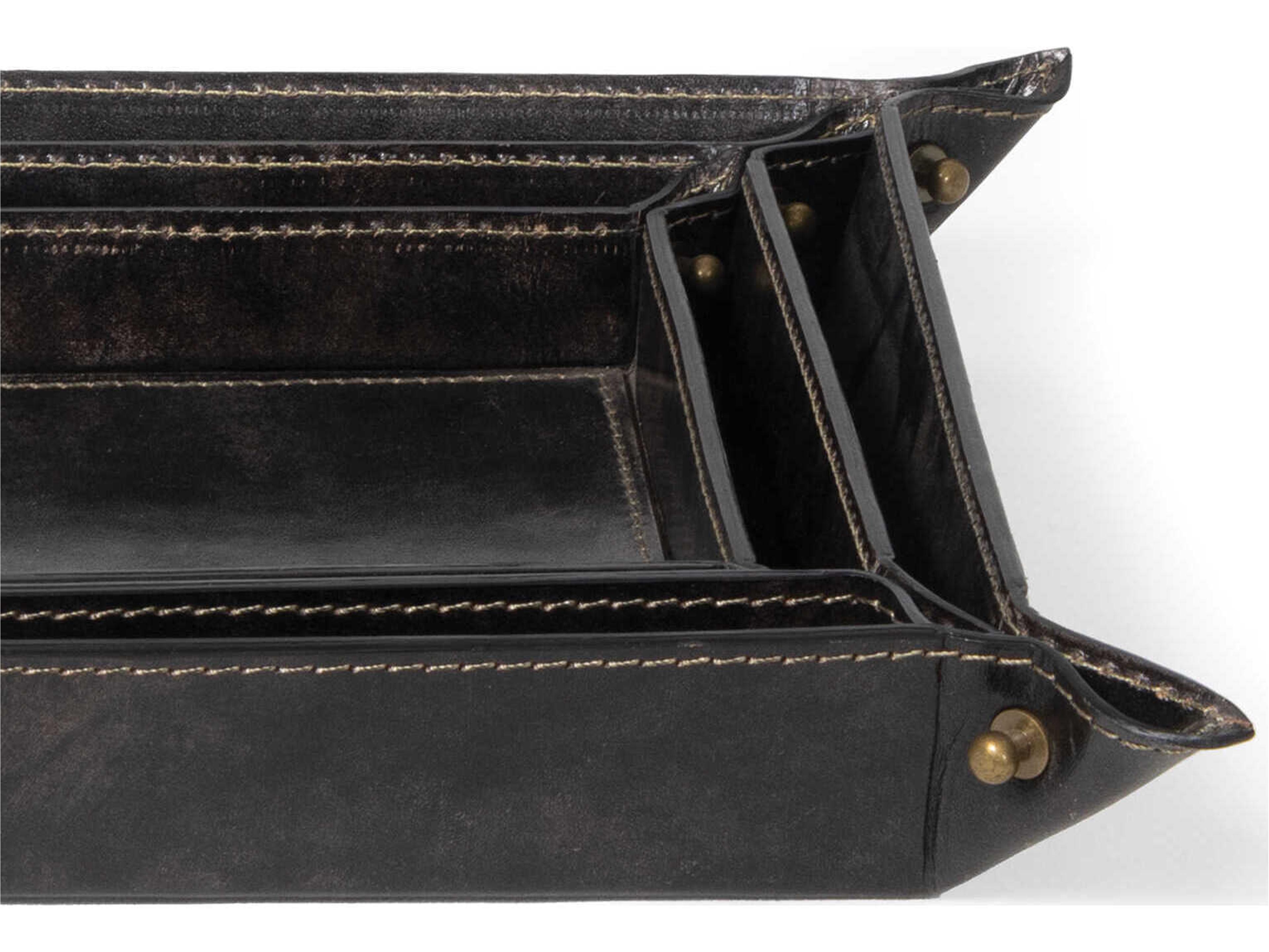 Regina Andrew Derby Black Leather Trays Set of 3