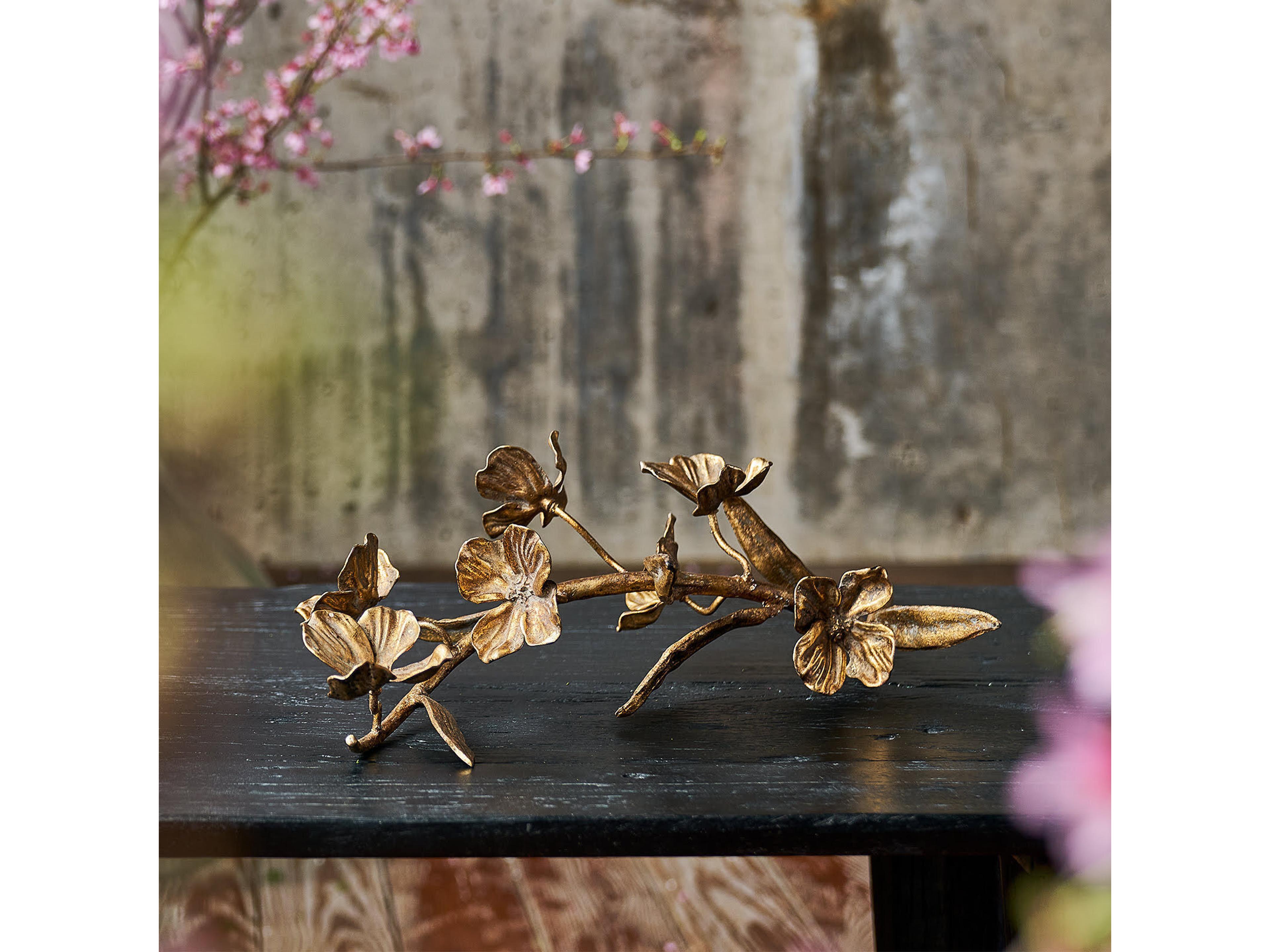 Regina Andrew Dogwood Sprig Antique Gold Leaf Sculpture