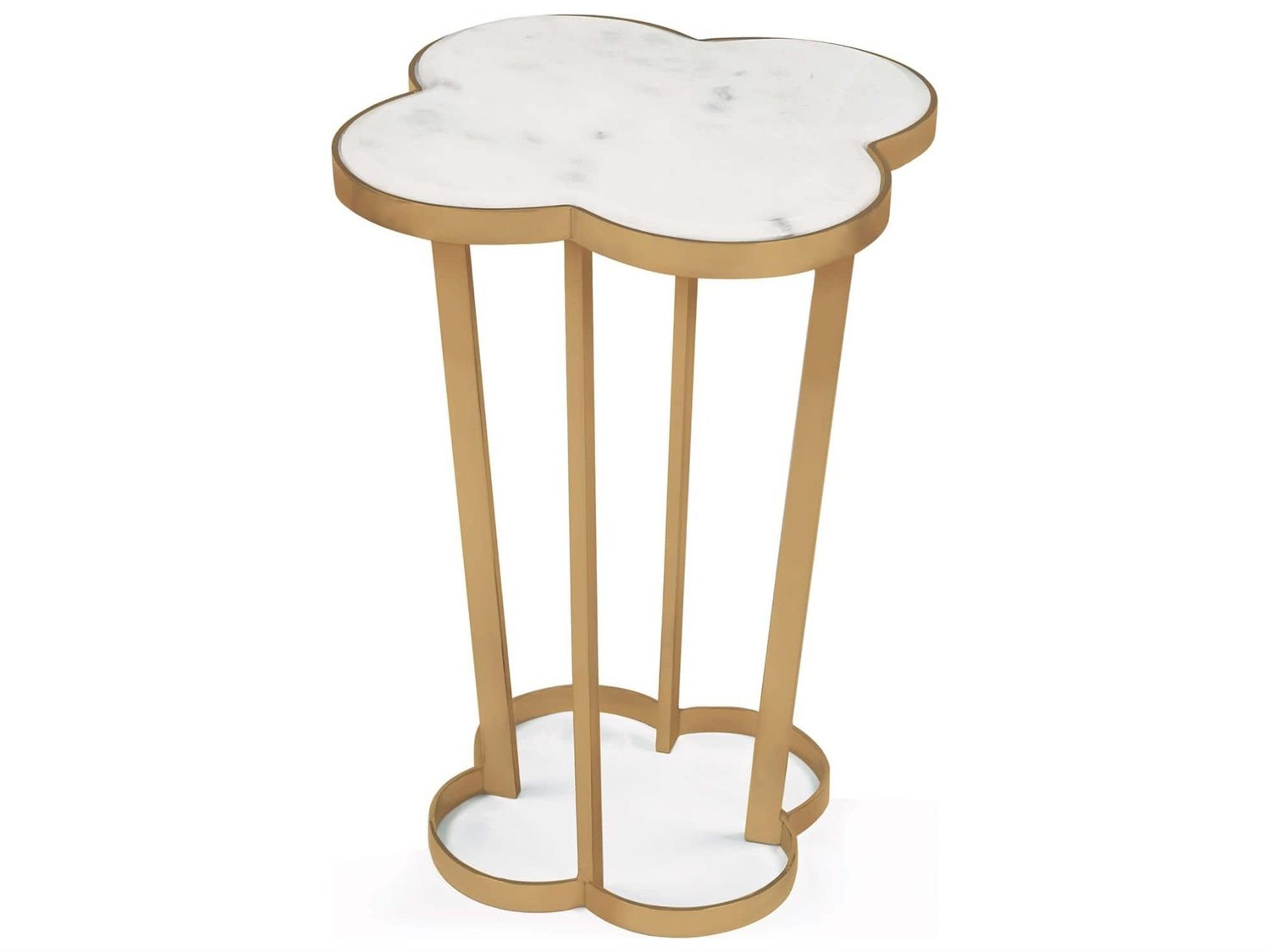 Clover Marble Top Side Table in Natural Brass