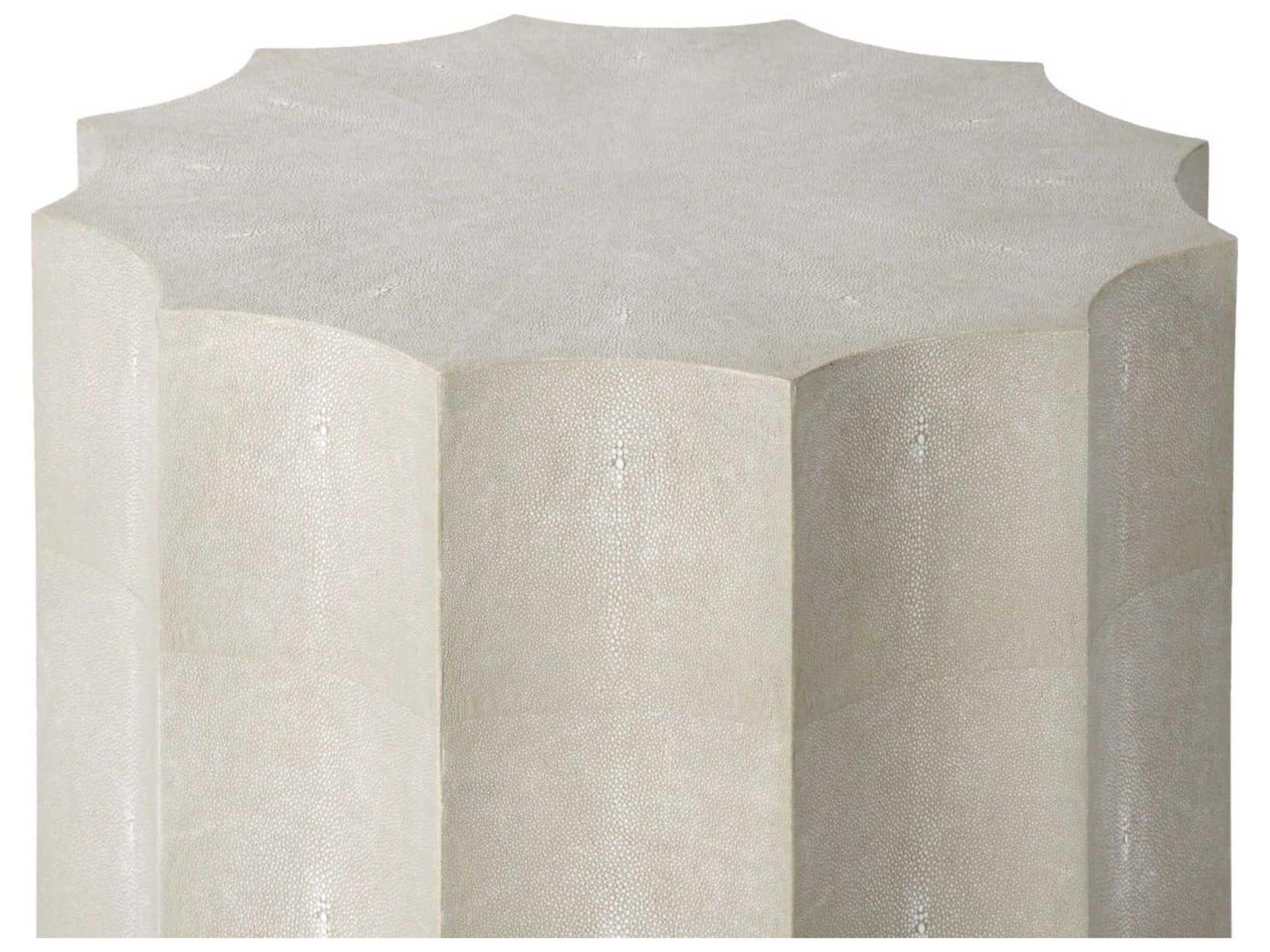 Regina Andrew Shagreen Round Faux Leather Ivory Grey End Table