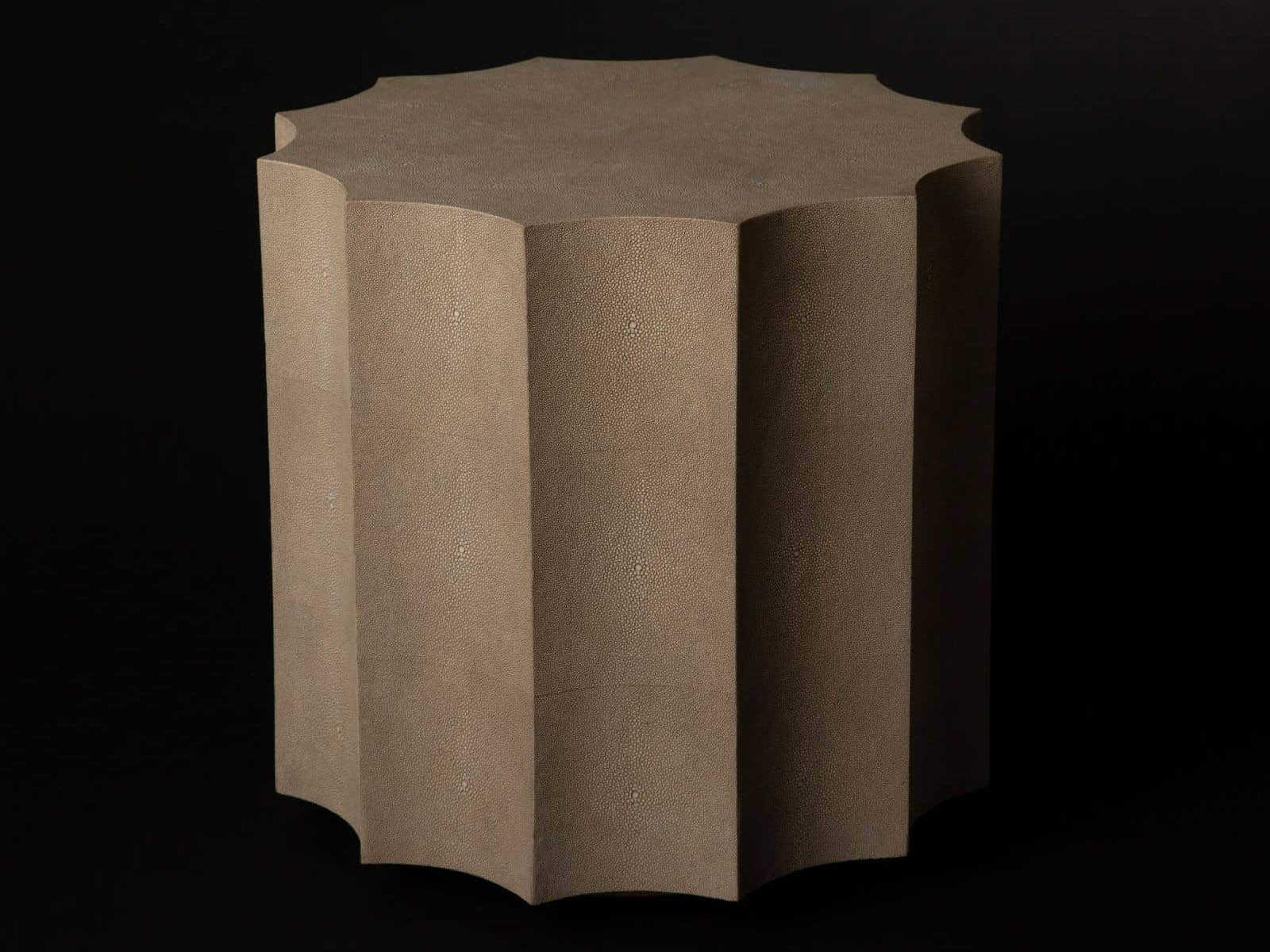 Regina Andrew Shagreen Round Faux Leather Ivory Grey End Table