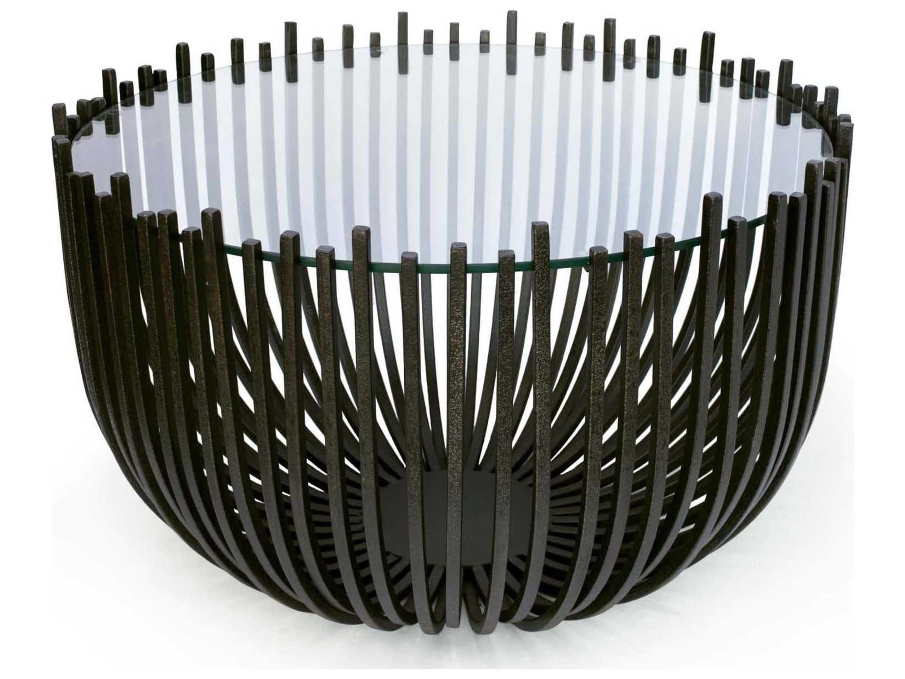 Round Glass Blackened Iron Coffee Table
