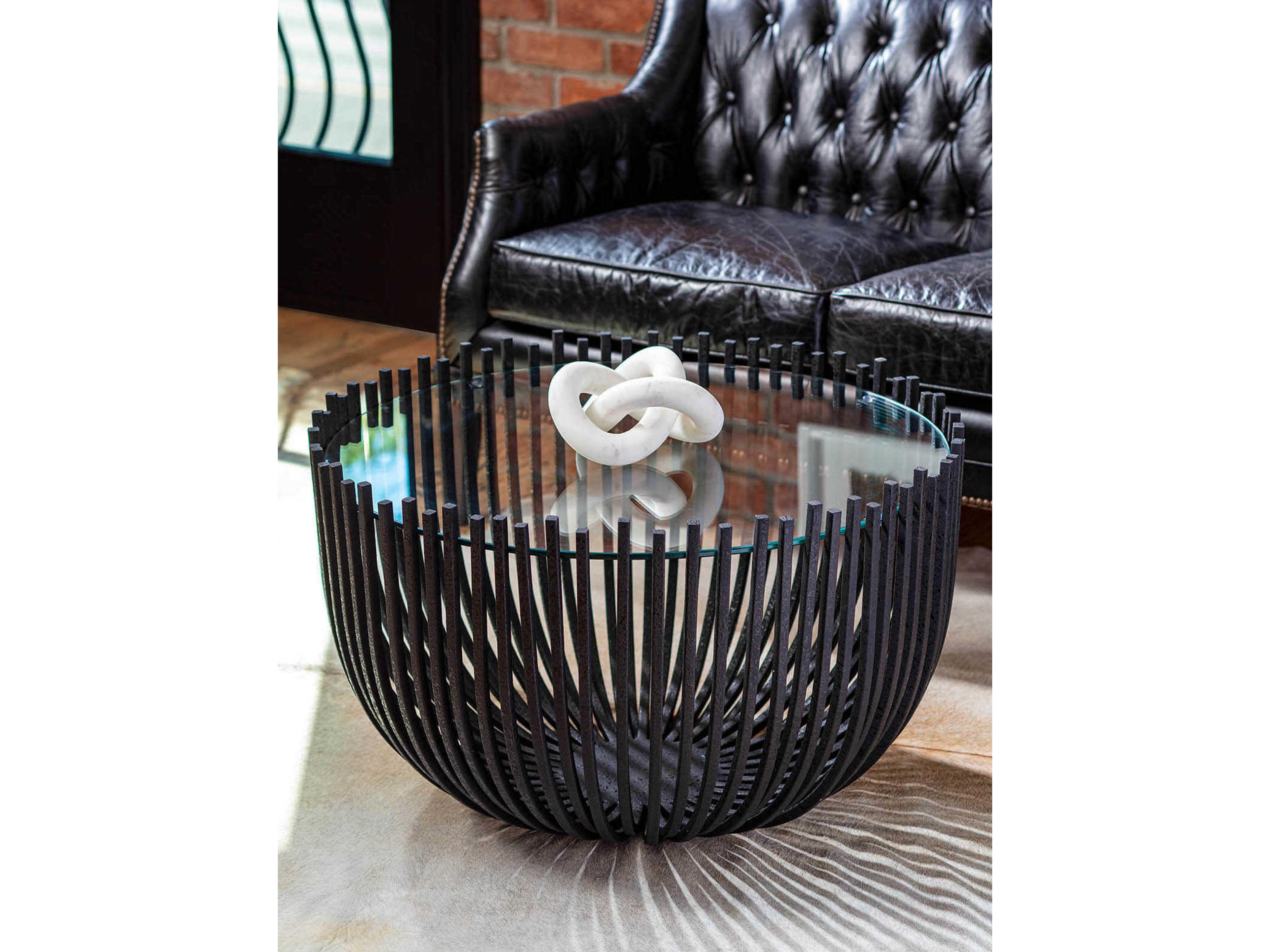 Regina Andrew Round Glass Blackened Iron Coffee Table