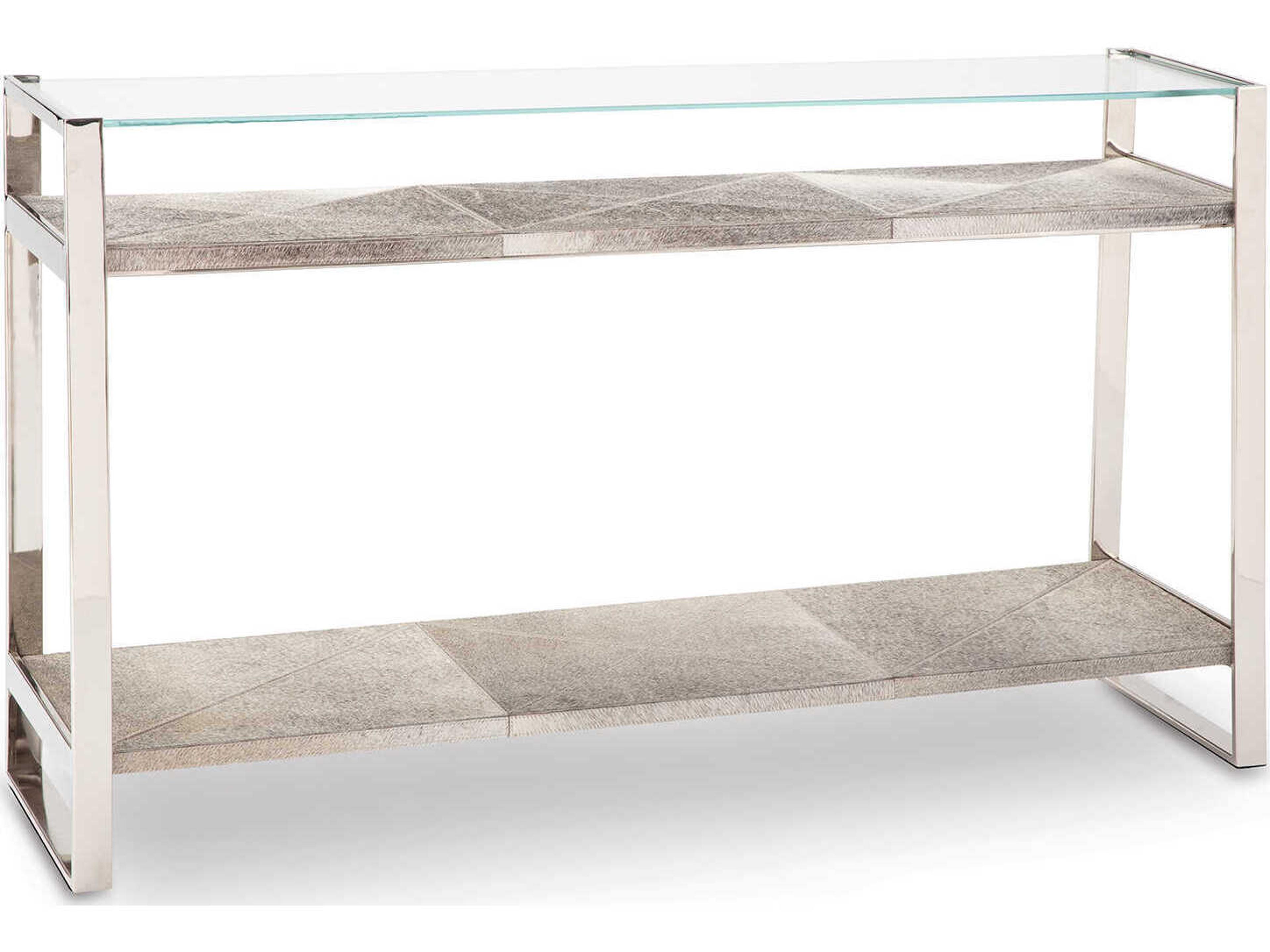 Andres Rectangular Glass Polished Nickel Console Table