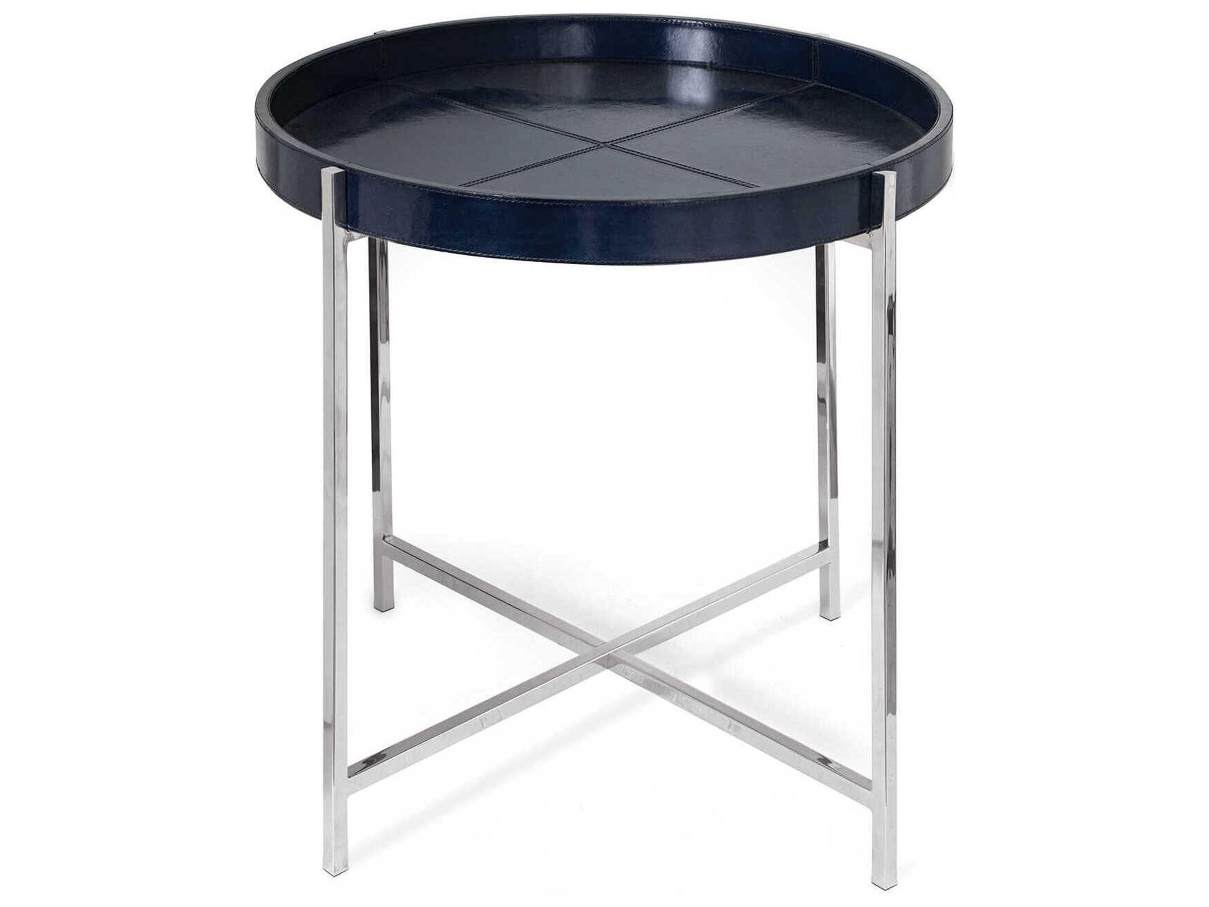 Derby Round Leather Blue End Table