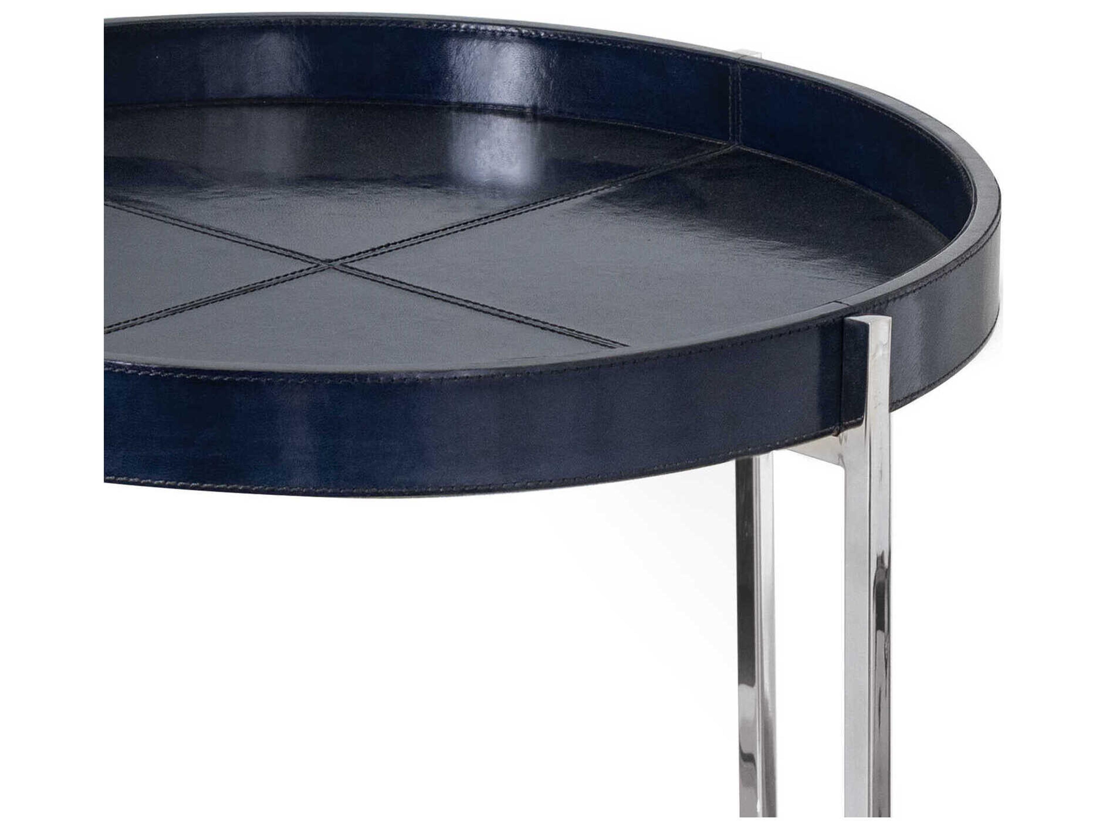 Regina Andrew Derby Round Leather Blue End Table