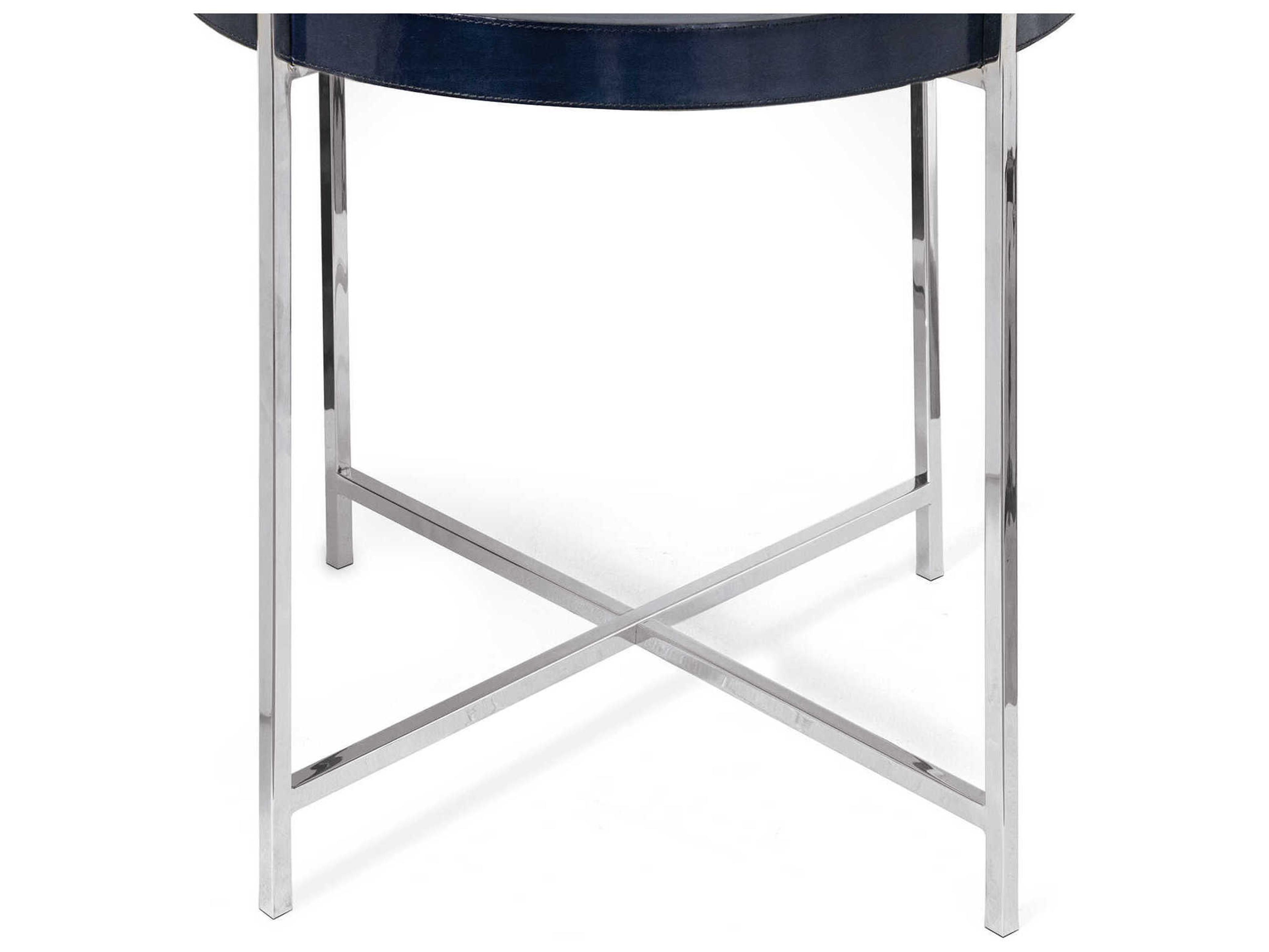 Regina Andrew Derby Round Leather Blue End Table