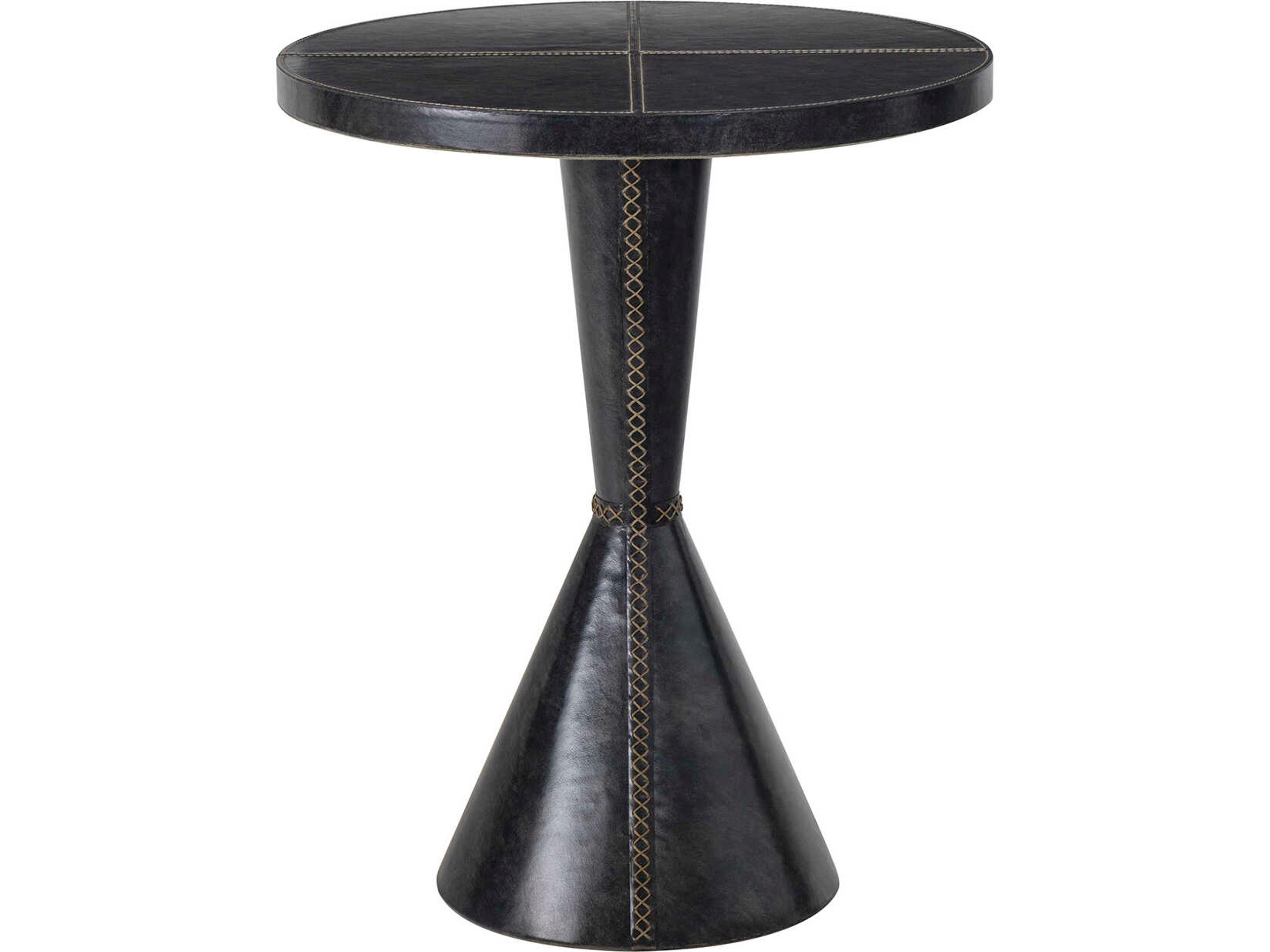 Gabe Round Leather Black End Table