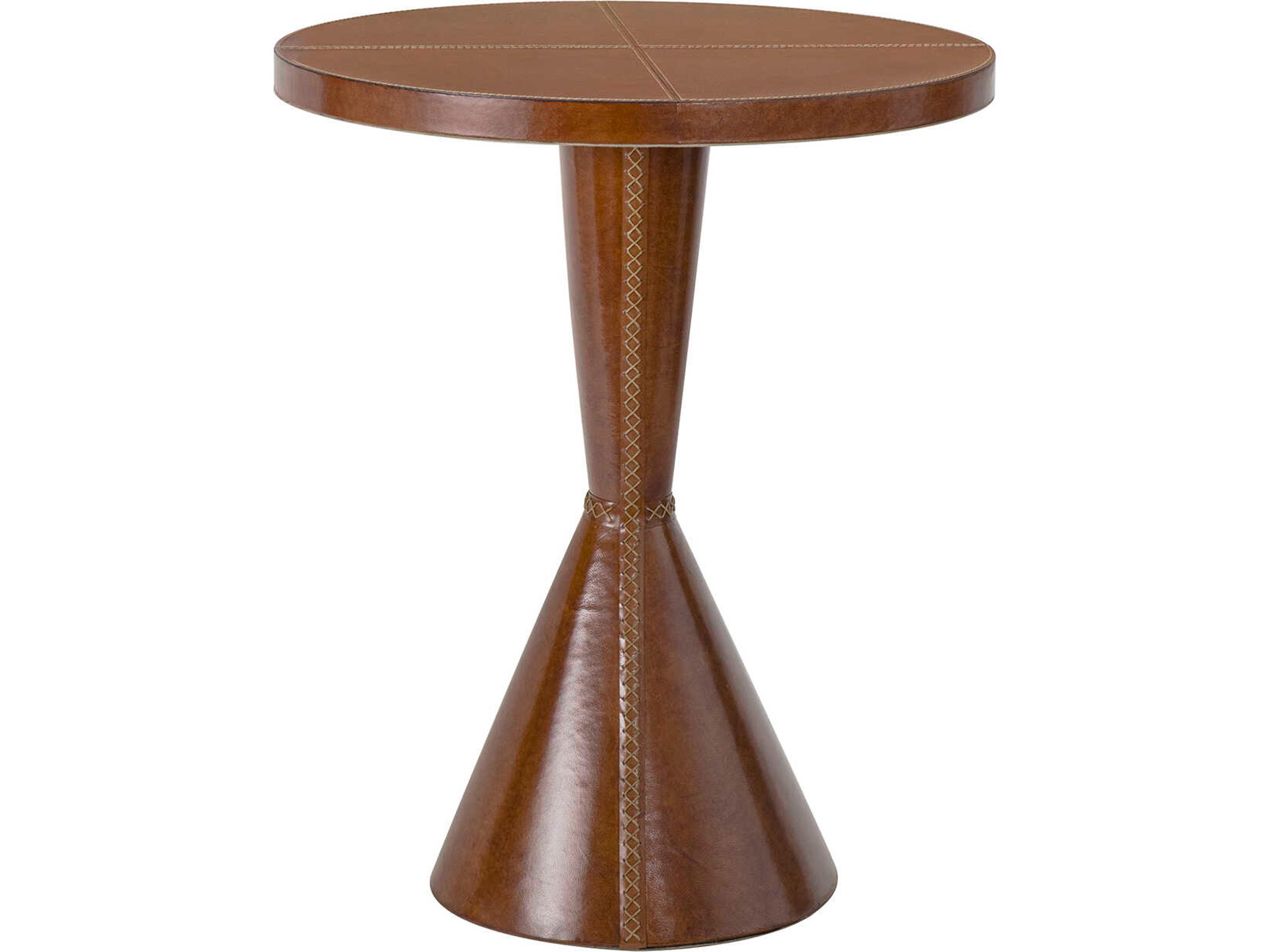 Gabe Round Leather Brown End Table