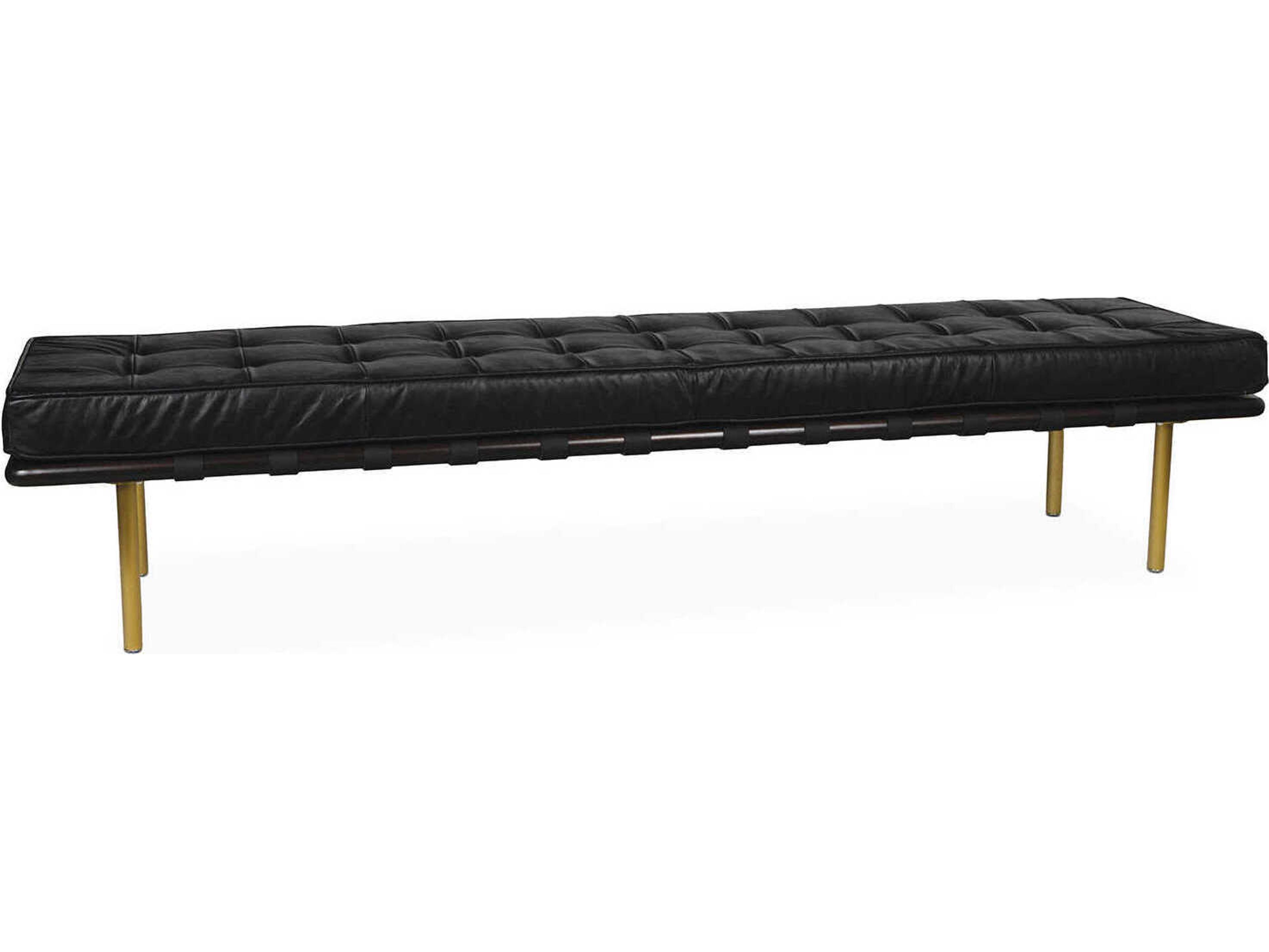 Tufted Black Leather Accent Bench