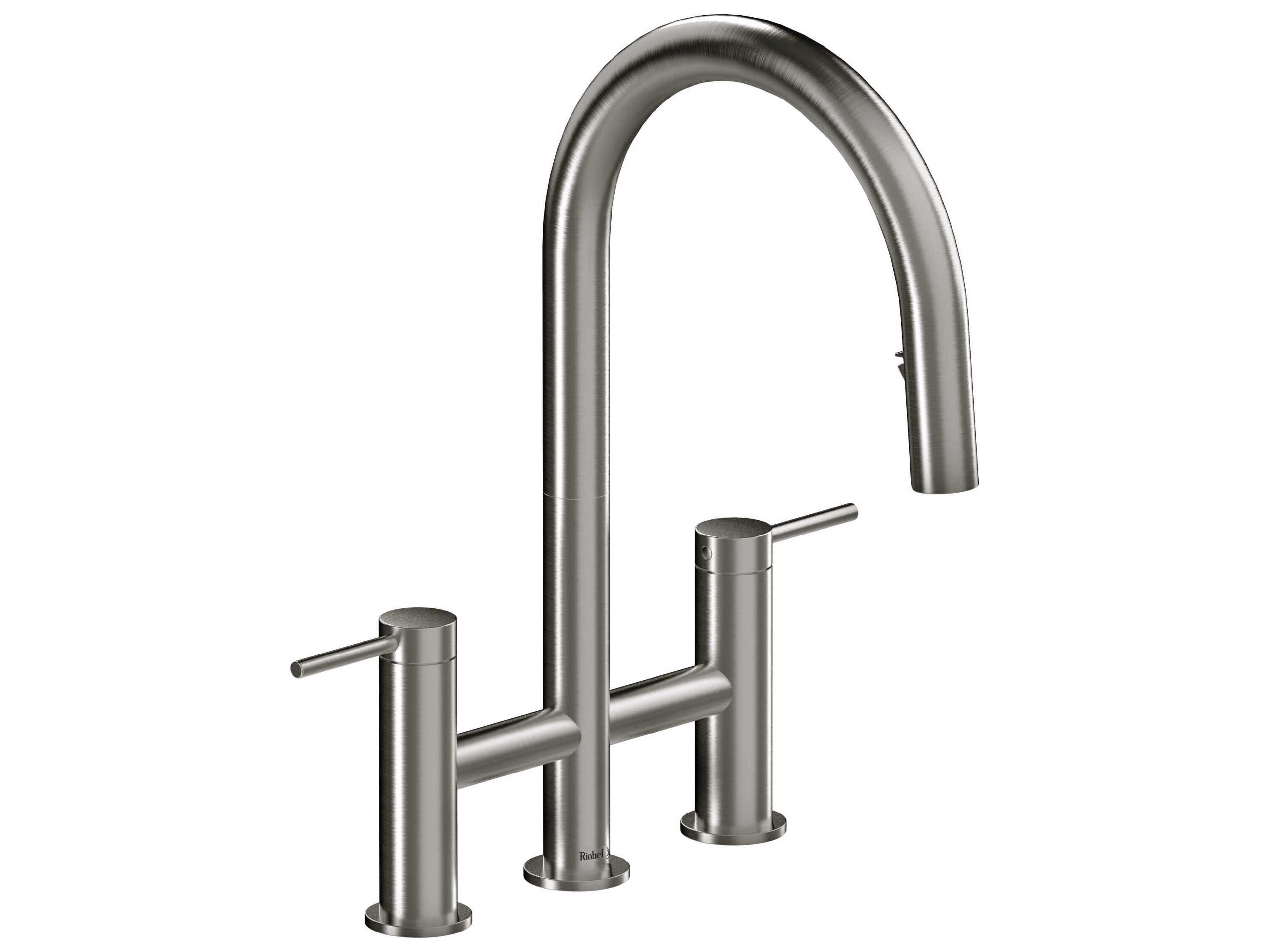 Riobel Azure Stainless Steel Bridge Pull-Down Kitchen Faucet with C-Spout