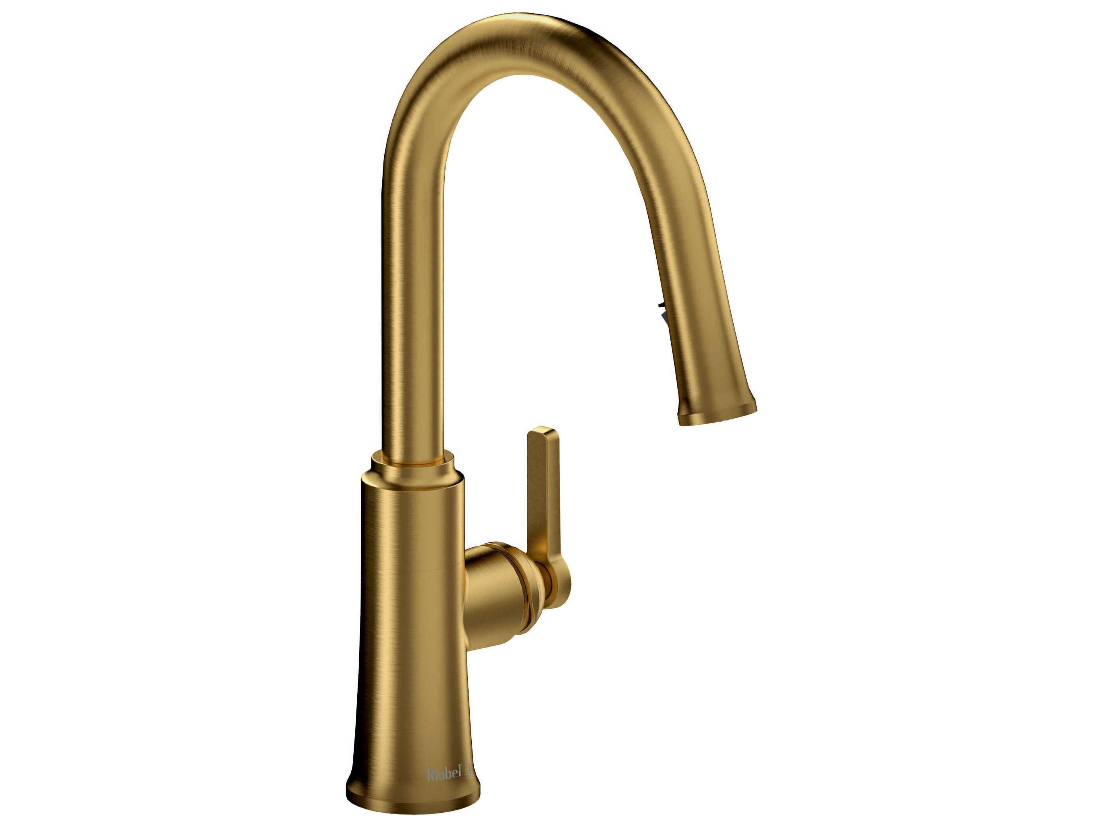 Trattoria Brushed Gold Pull-Down Kitchen Faucet with C-Spout
