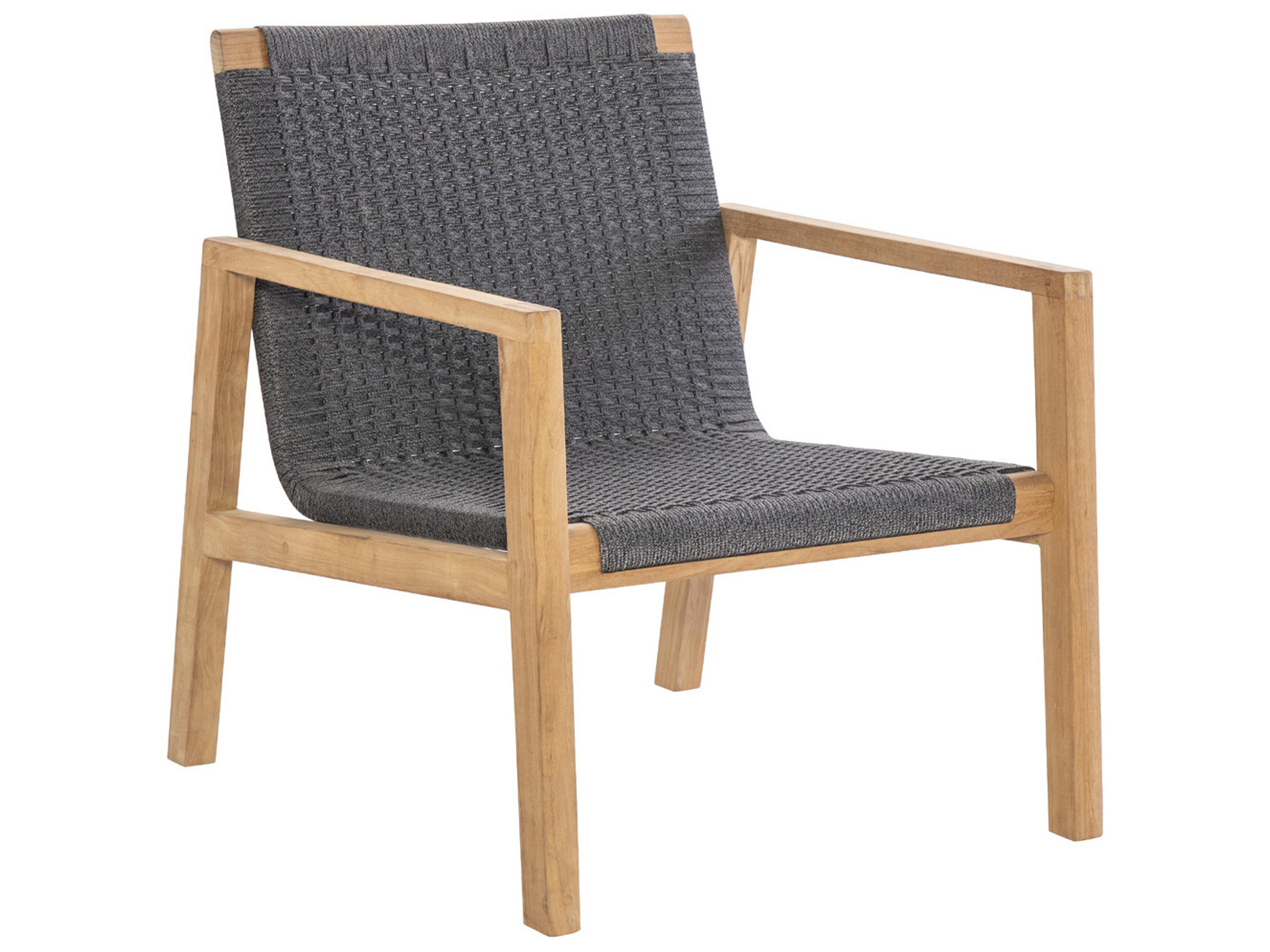 Admiral Teak Rope Arm Stationary Lounge Chair in Charcoal