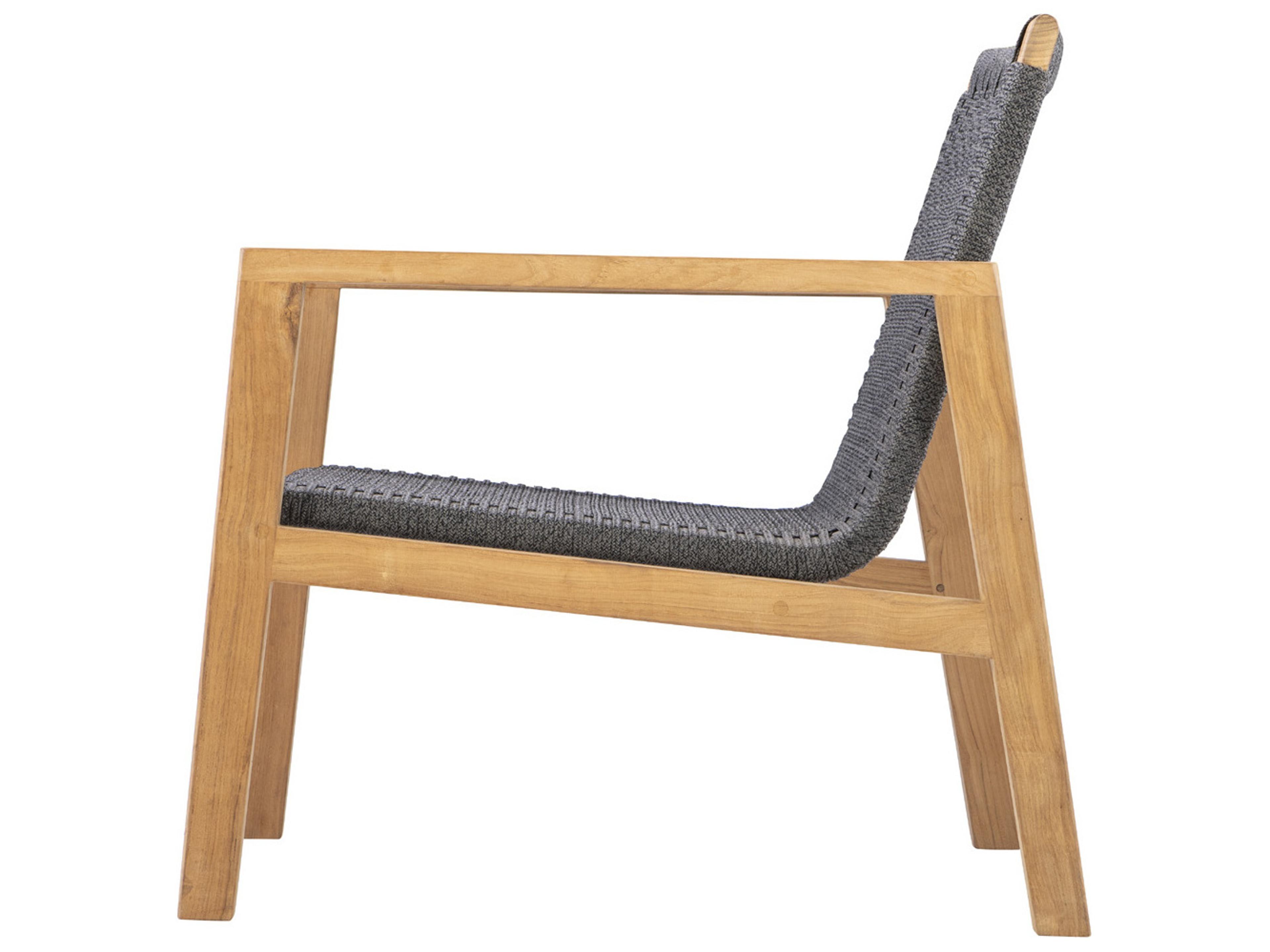 Royal Teak Collection Admiral Teak Rope Arm Stationary Lounge Chair in Charcoal