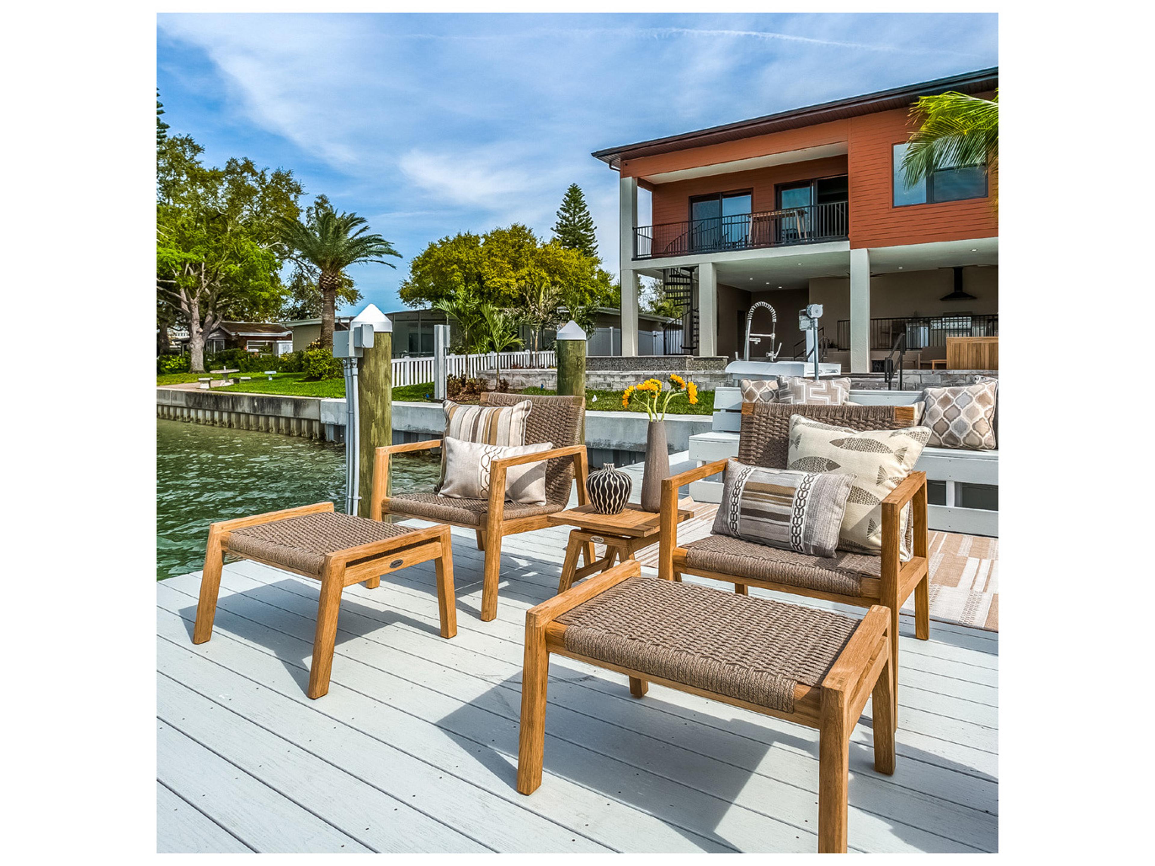 Royal Teak Collection Admiral Teak Rope Arm Stationary Lounge Chair in Charcoal