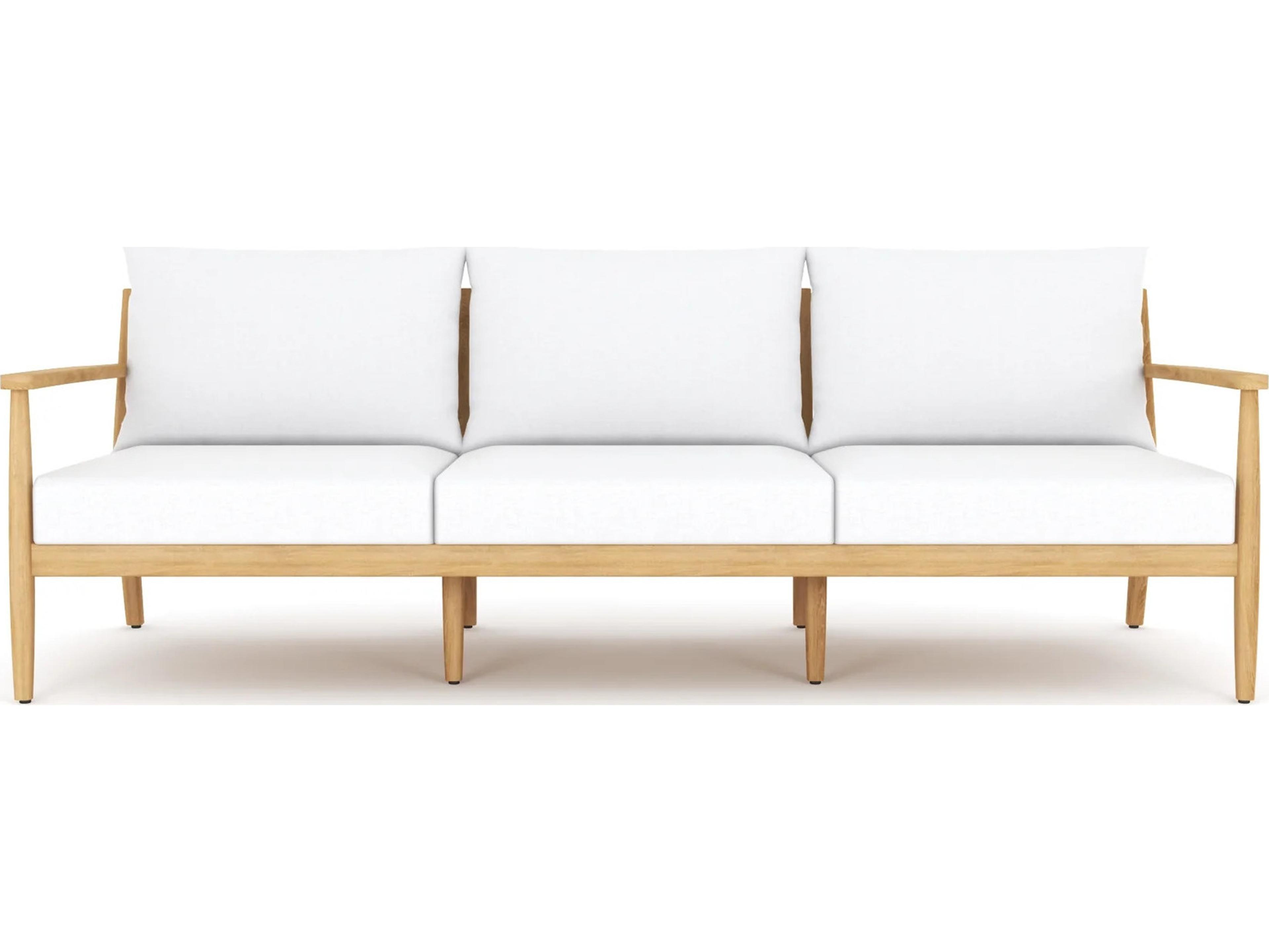 Royal Teak Collection Palma Teak Cushion Stationary Sofa in White Cushions